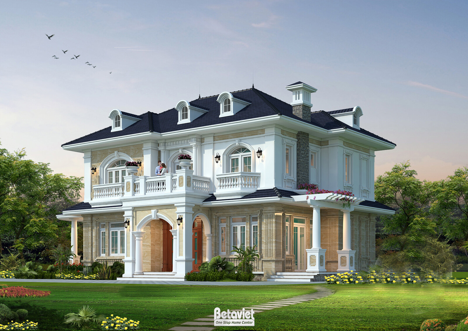 Biệt thự 2 tầng tân cổ điển KT17101 – phối cảnh mặt tiền (2)