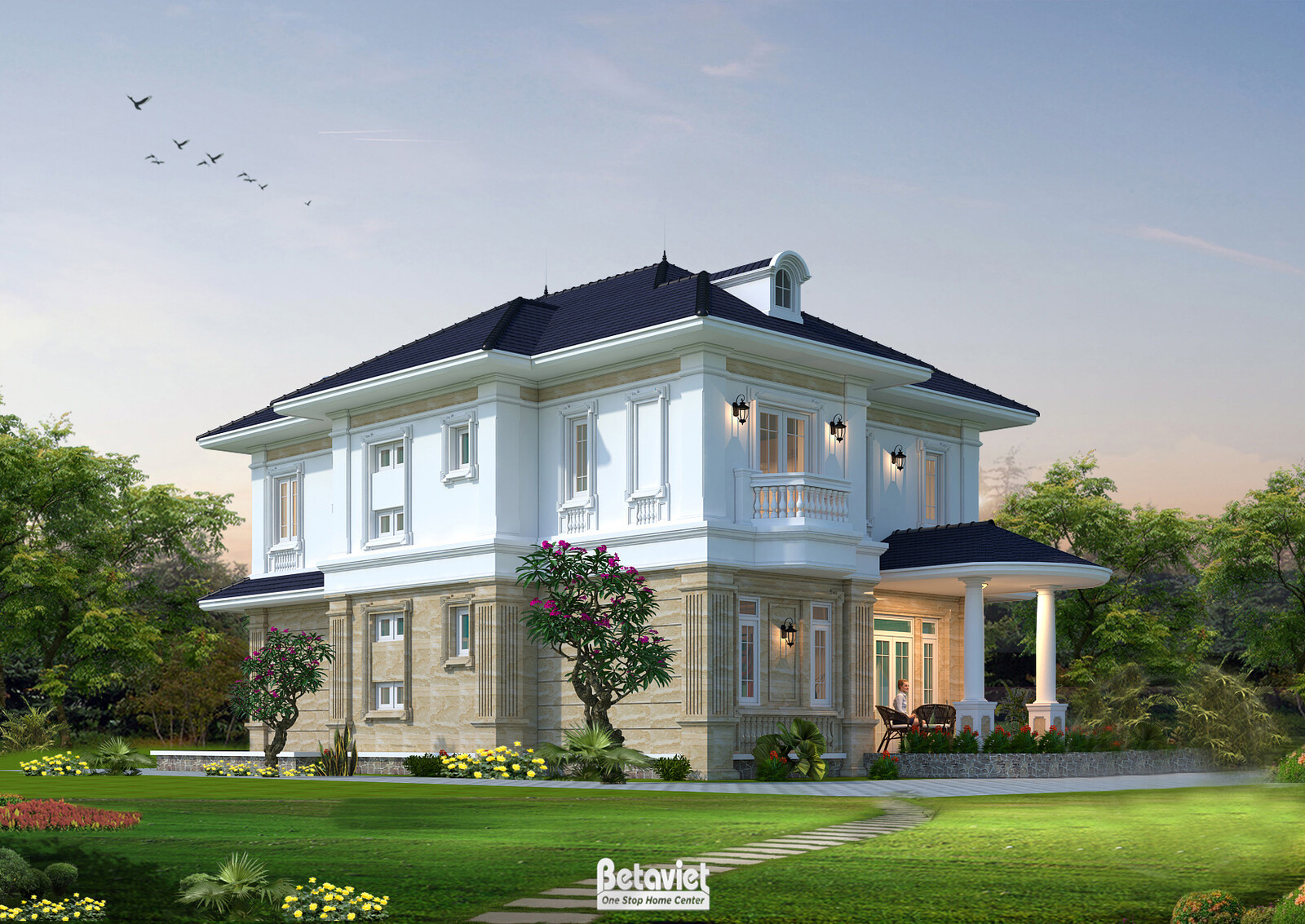 Biệt thự 2 tầng tân cổ điển KT17101 – phối cảnh mặt tiền (3)