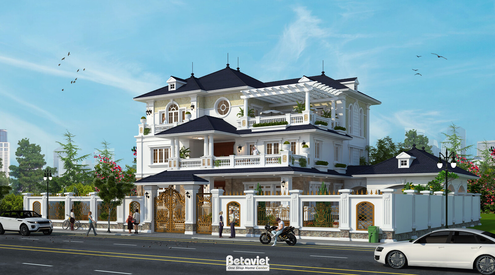 Biệt thự 3 tầng tân cổ điển KT17062 – phối cảnh mặt tiền (2)
