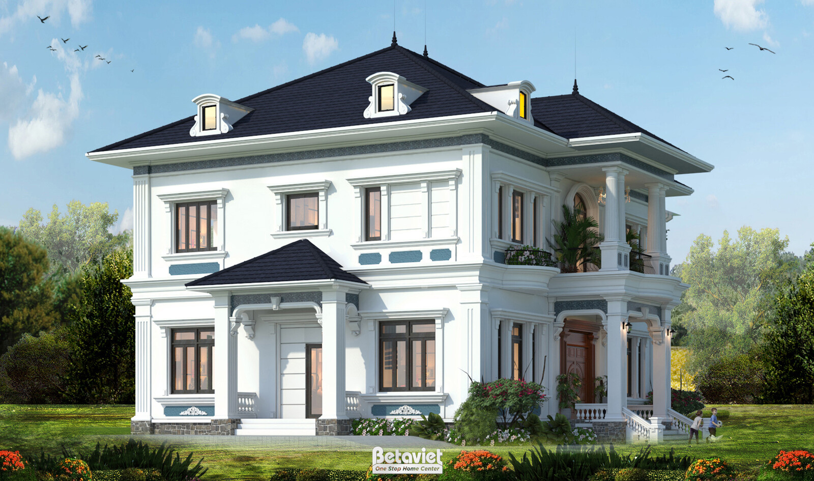 Biệt thự 2 tầng tân cổ điển KT19184 – phối cảnh mặt tiền (4)