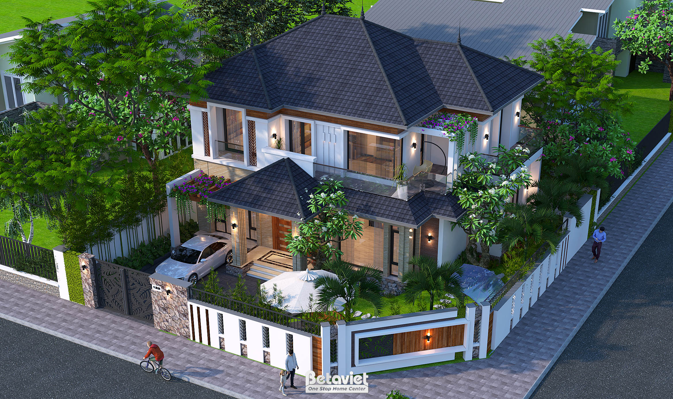 Mẫu thiết kế biệt thự sân vườn 2 tầng tại KĐT Hùng Vương KT20126