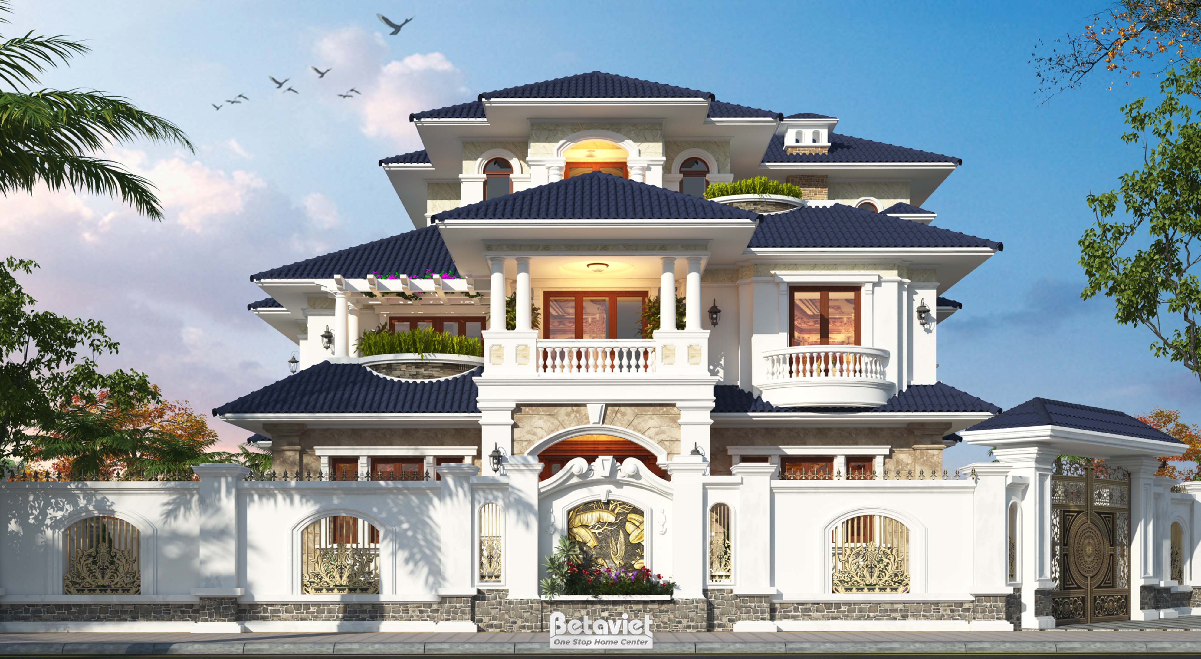 Mẫu thiết kế biệt thự tân cổ điển 3 tầng tại Thái Nguyên KT21107