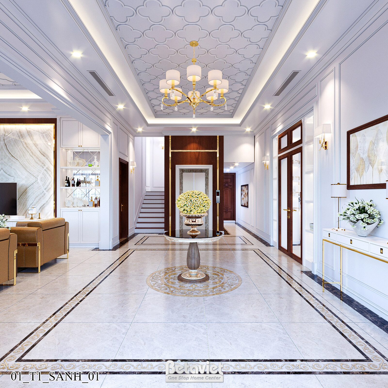 Nội thất đại sảnh biệt thự Art Deco KT21212 – góc nhìn tổng thể