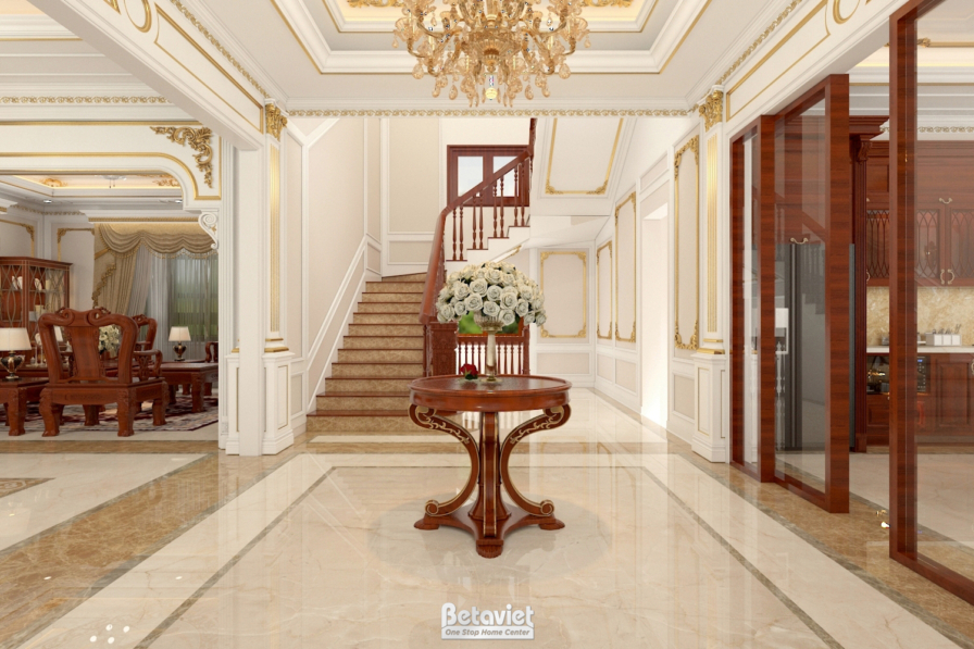Nội thất đại sảnh biệt thự tân cổ điển NT18133 – góc nhìn 2