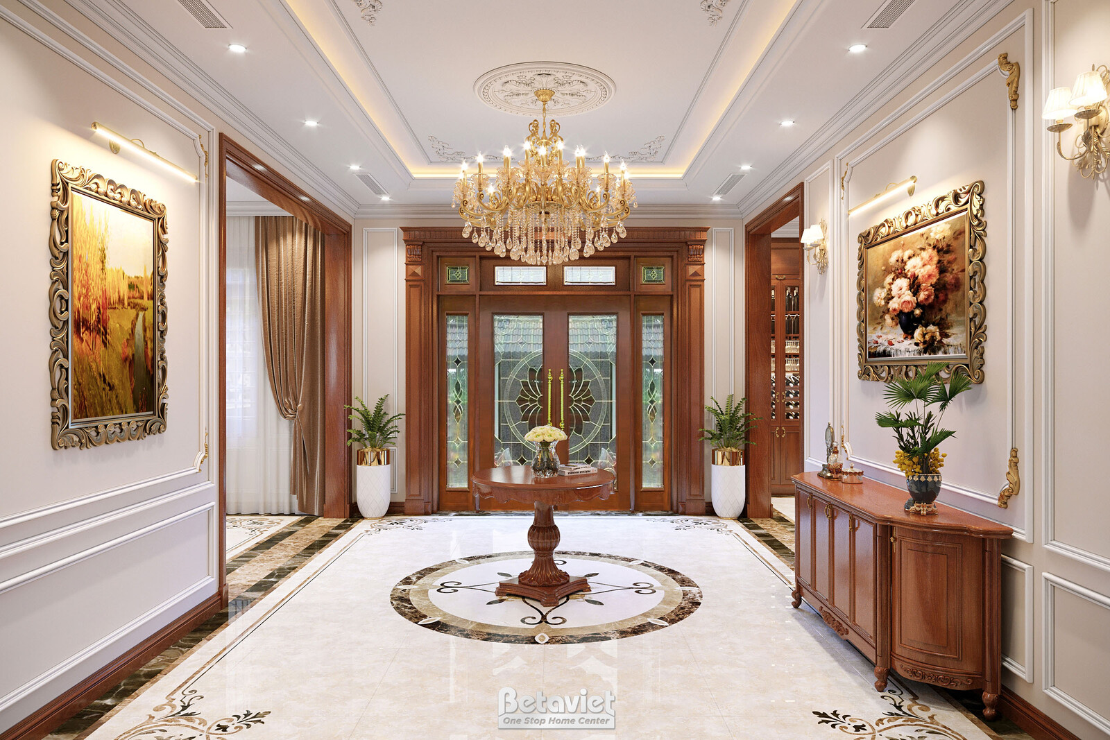 Nội thất đại sảnh biệt thự tân cổ điển KT22007 – góc nhìn 2