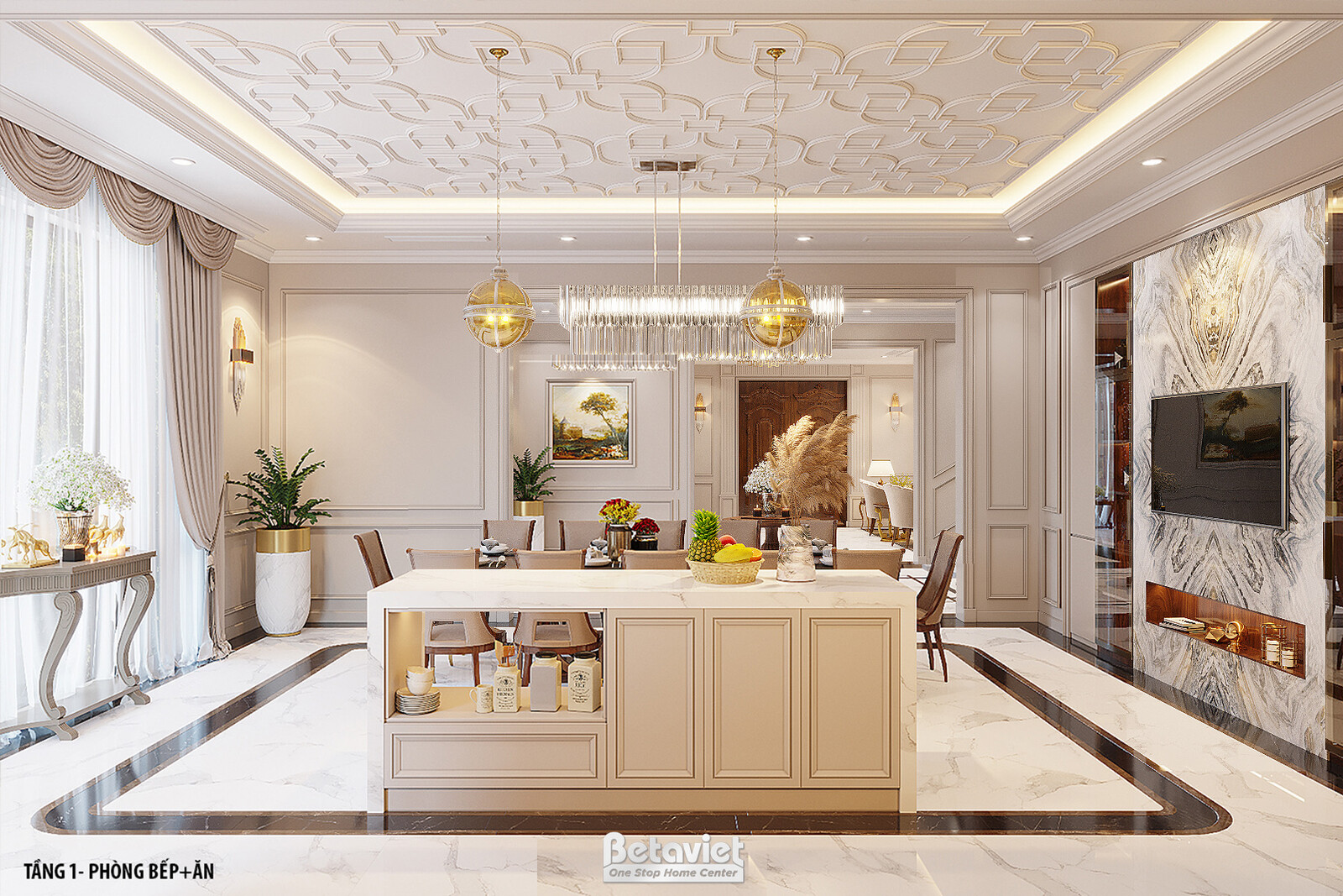 Nội thất phòng ăn biệt thự tân cổ điển NT21121A – góc nhìn 2