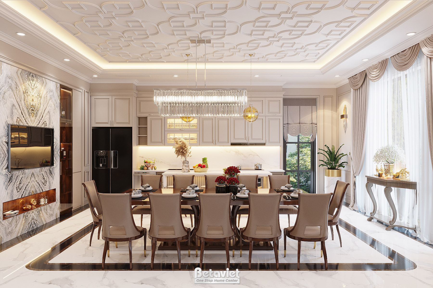 Thiết kế nội thất phòng ăn tân cổ điển NT21121A