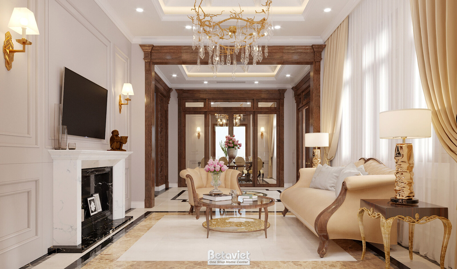 Nội thất phòng khách biệt thự Art Deco NT19029 – góc nhìn 2