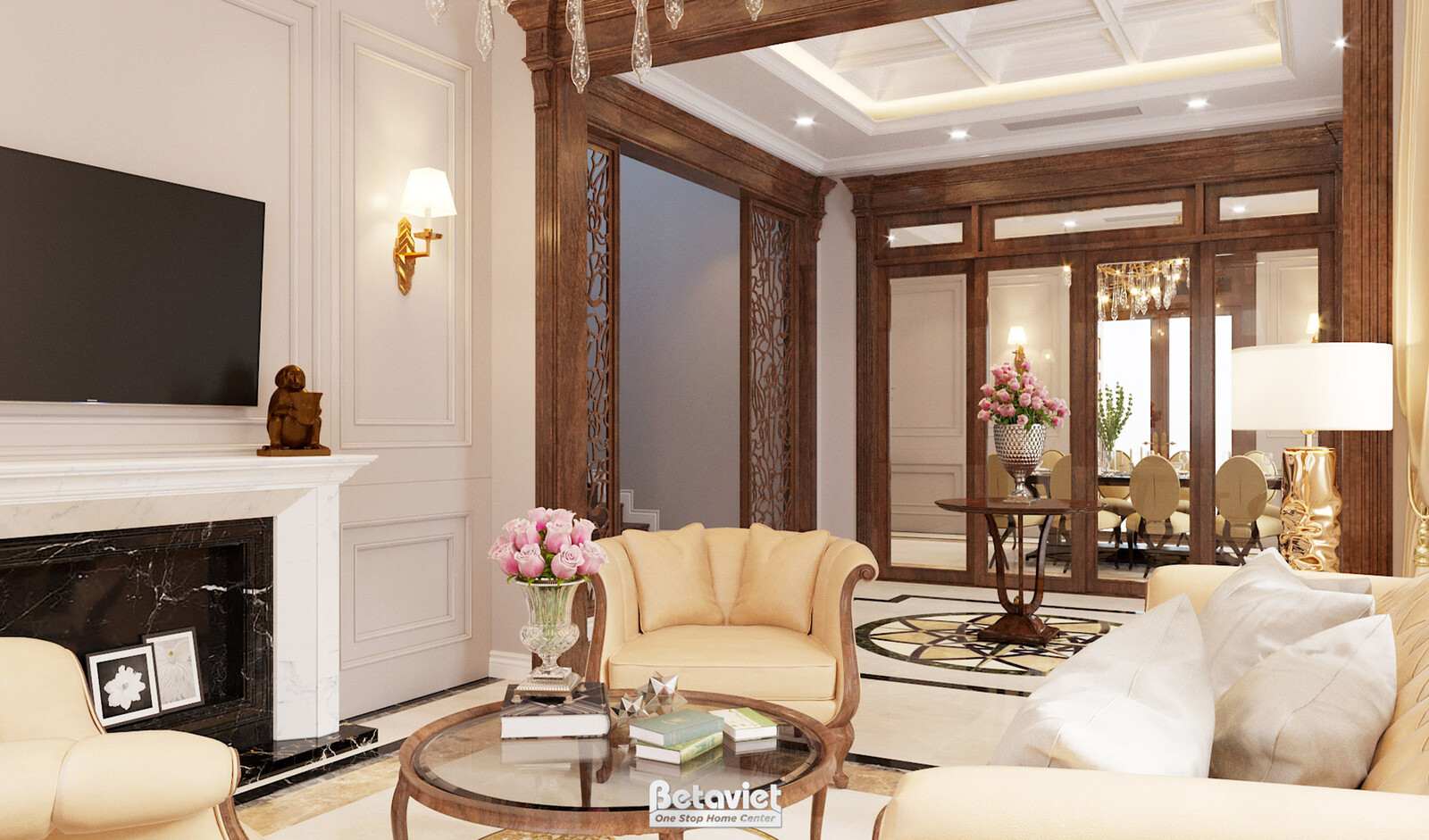 Nội thất phòng khách biệt thự Art Deco NT19029 – góc nhìn 3