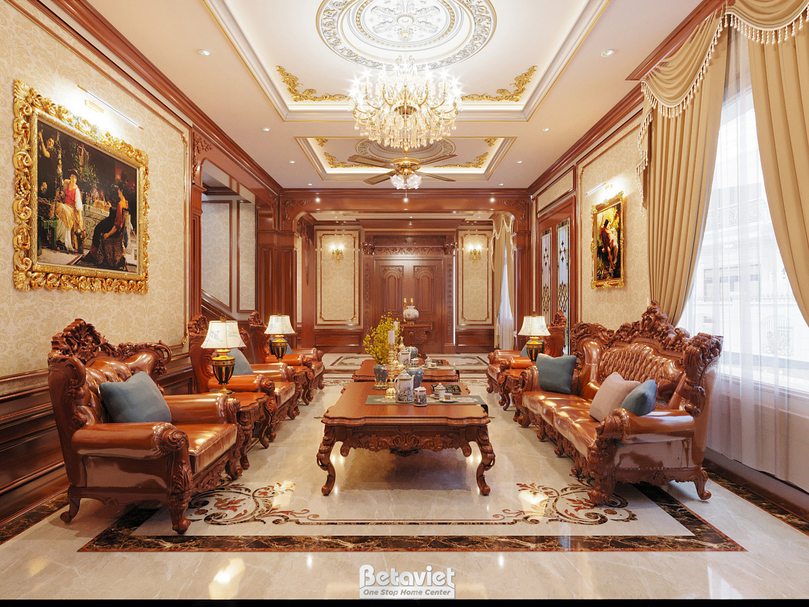 Thiết kế nội thất phòng khách biệt thự cổ điển NT22015