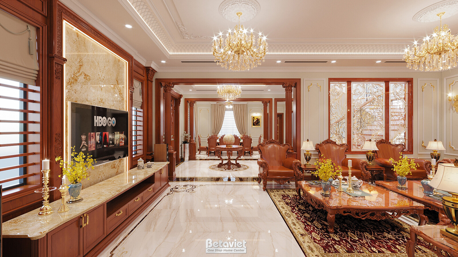 Nội thất phòng khách biệt thự tân cổ điển NT22040 – góc nhìn 4