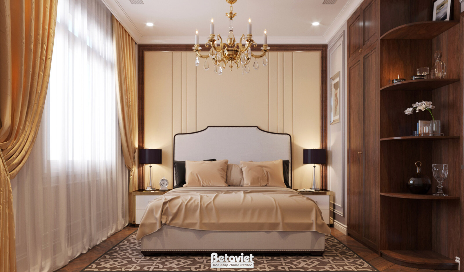 Nội thất phòng ngủ biệt thự Art Deco NT19029 – góc nhìn tổng thể