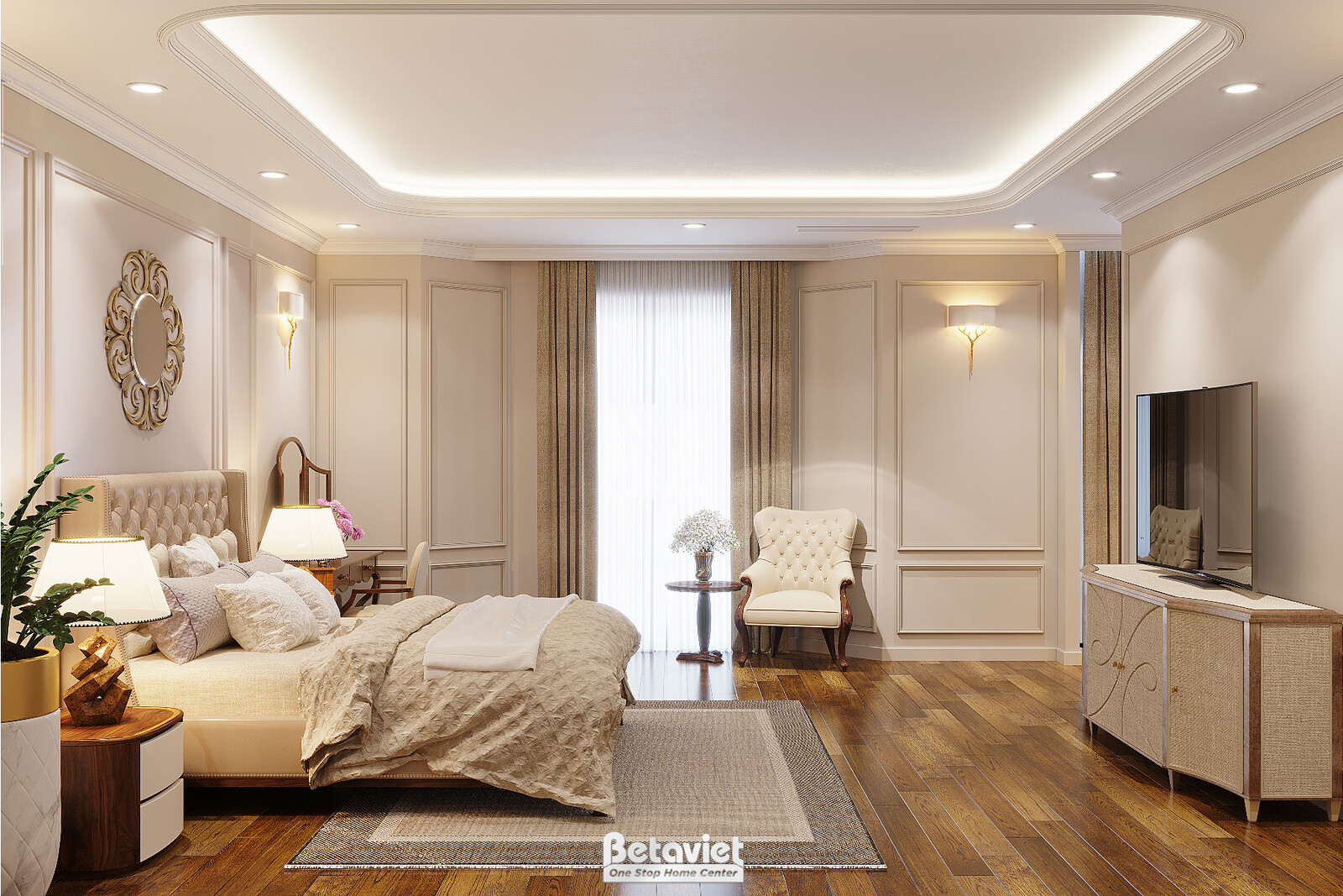 Nội thất phòng ngủ biệt thự tân cổ điển NT21121A – góc nhìn 6