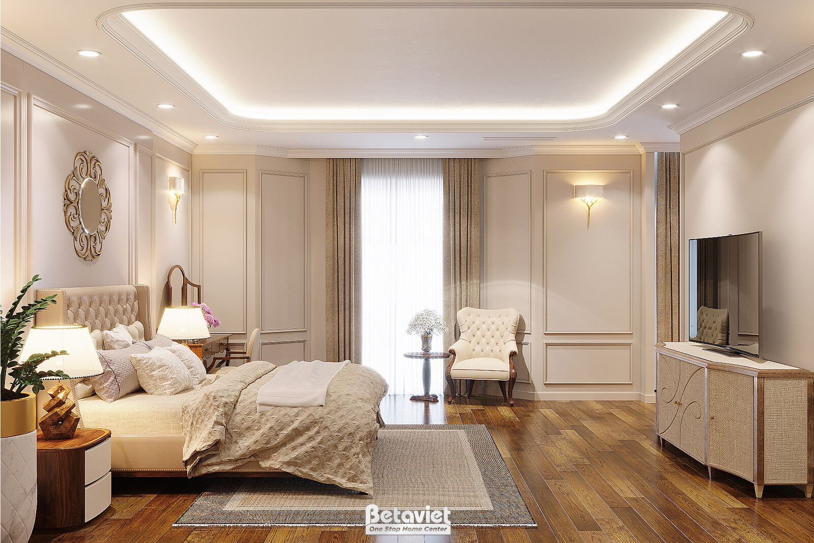 Nội thất phòng ngủ biệt thự tân cổ điển NT21121A – góc nhìn 3