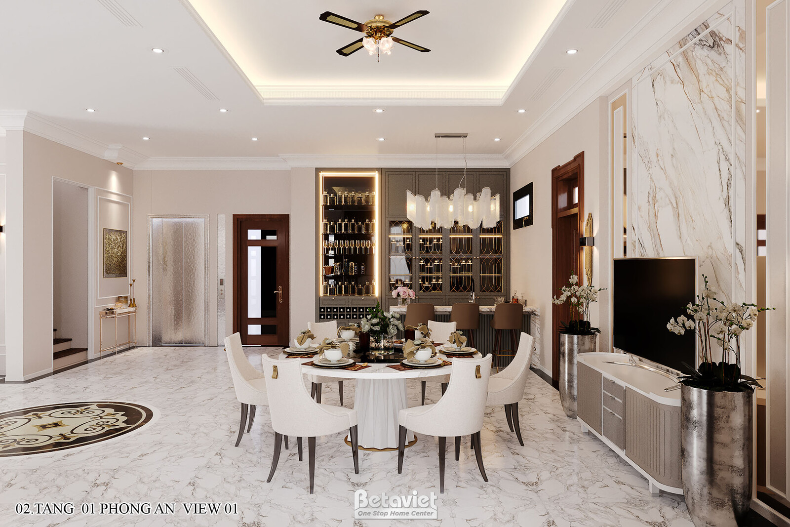 Nội thất phòng ăn biệt thự Art Deco NT21106 – góc nhìn tổng thể