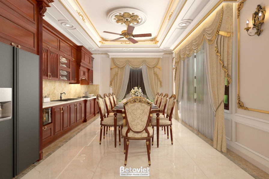 Nội thất phòng ăn biệt thự tân cổ điển NT18133 – góc nhìn tổng thể