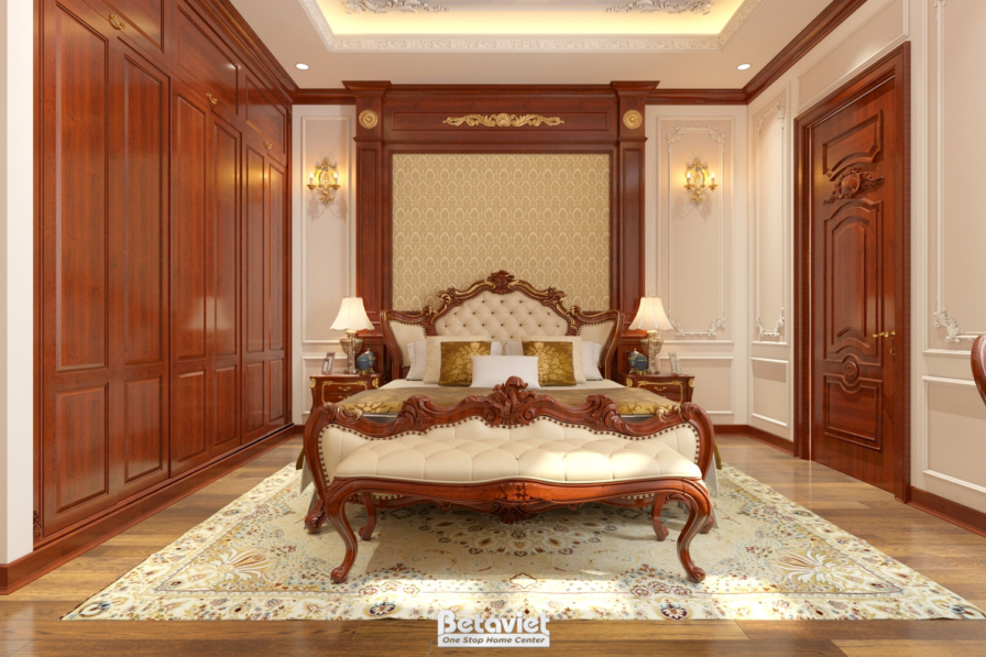 Nội thất phòng ngủ biệt thự tân cổ điển NT18133 – góc nhìn tổng thể