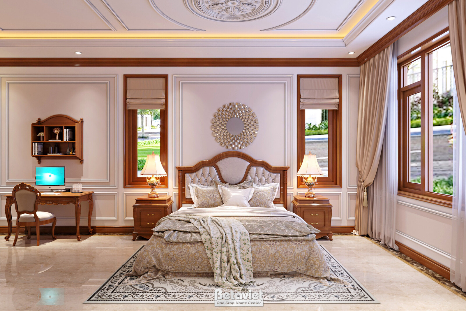 Nội thất phòng ngủ biệt thự tân cổ điển KT20047 – góc nhìn tổng thể