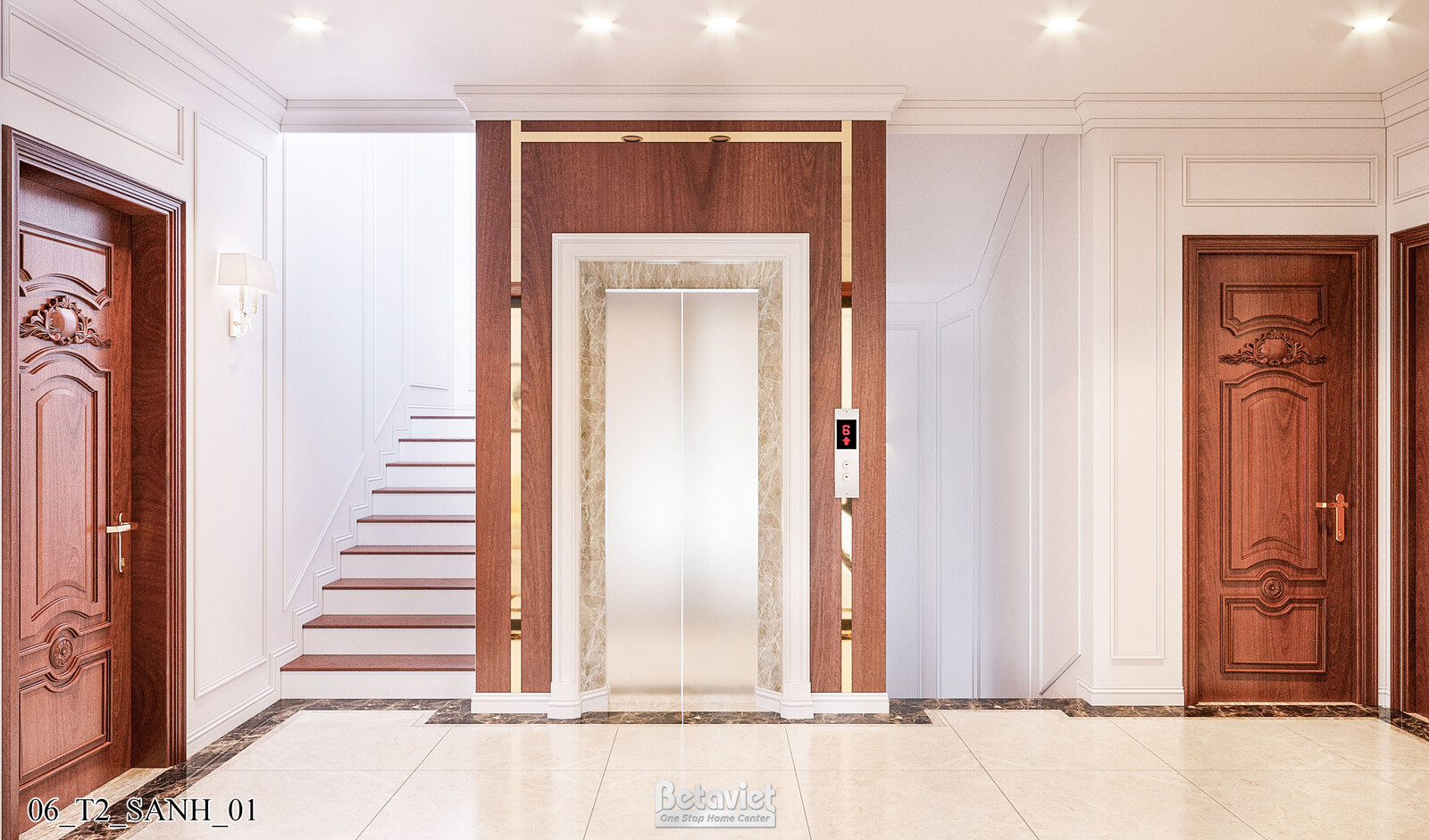 Nội thất hành lang biệt thự Art Deco KT21212 – góc nhìn tổng thể