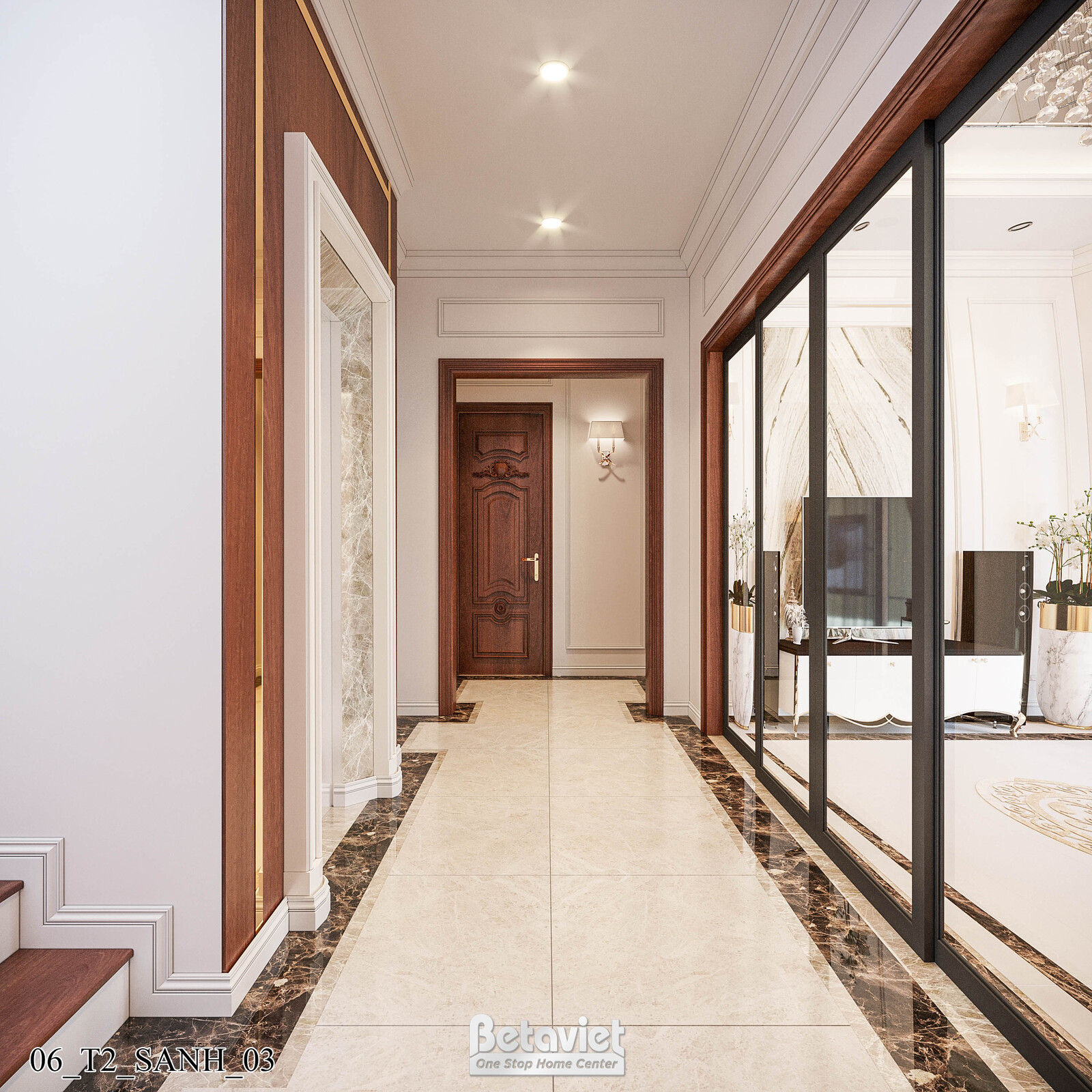 Nội thất hành lang biệt thự Art Deco KT21212 – góc nhìn 3