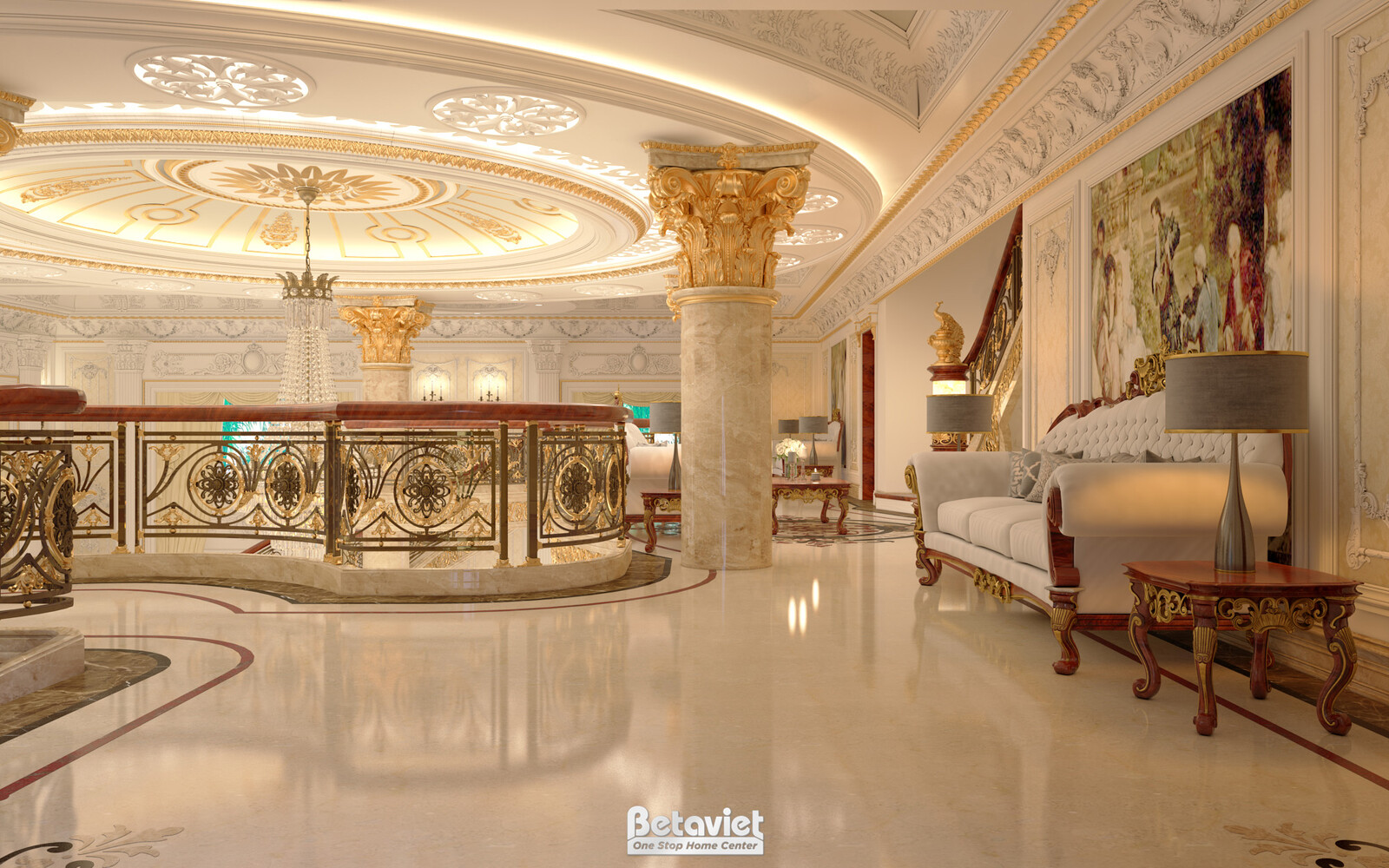 Nội thất hành lang dinh thự tân cổ điển KT18020 – góc nhìn 5