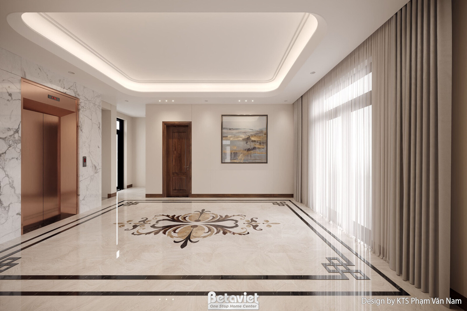 Nội thất hành lang biệt thự hiện đại gỗ NT24408 – góc nhìn 2