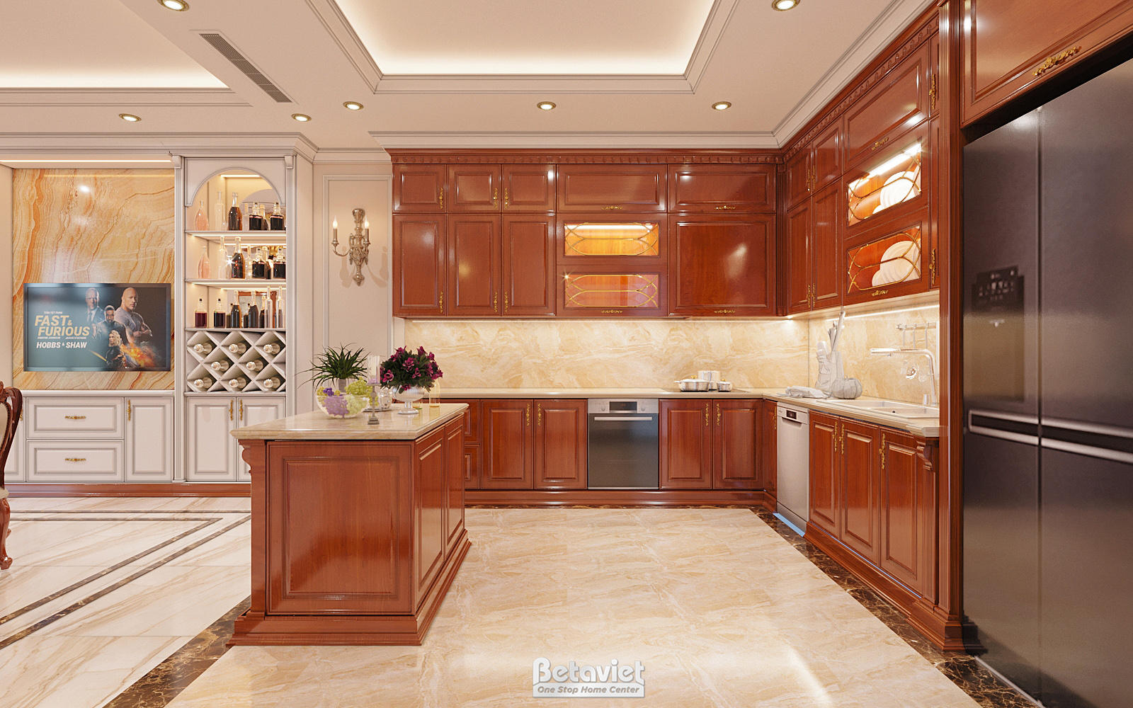 Nội thất phòng bếp tân cổ điển KĐT Vinhomes Central Park NT22143