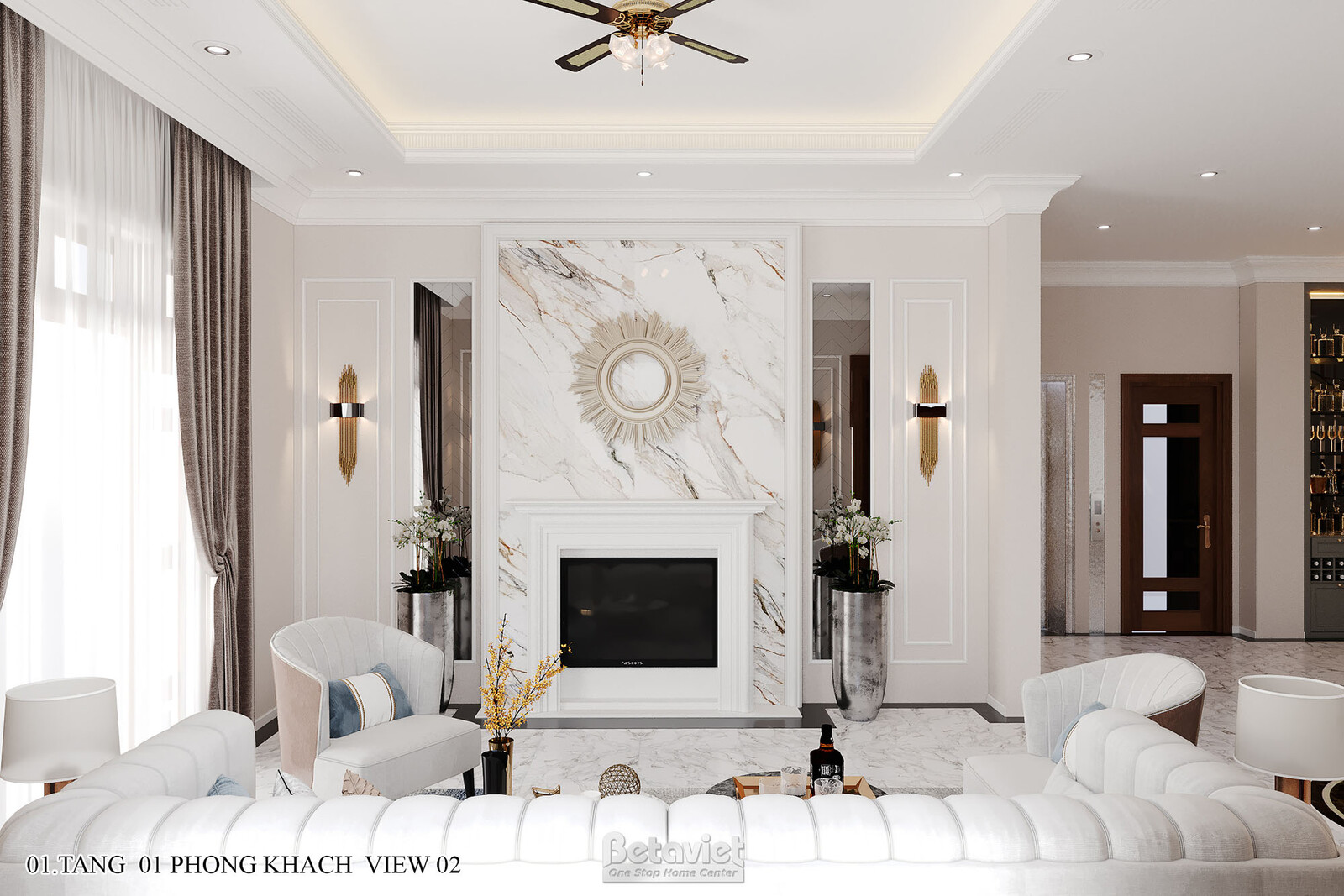 Nội thất phòng khách biệt thự Art Deco NT21106 – góc nhìn tổng thể