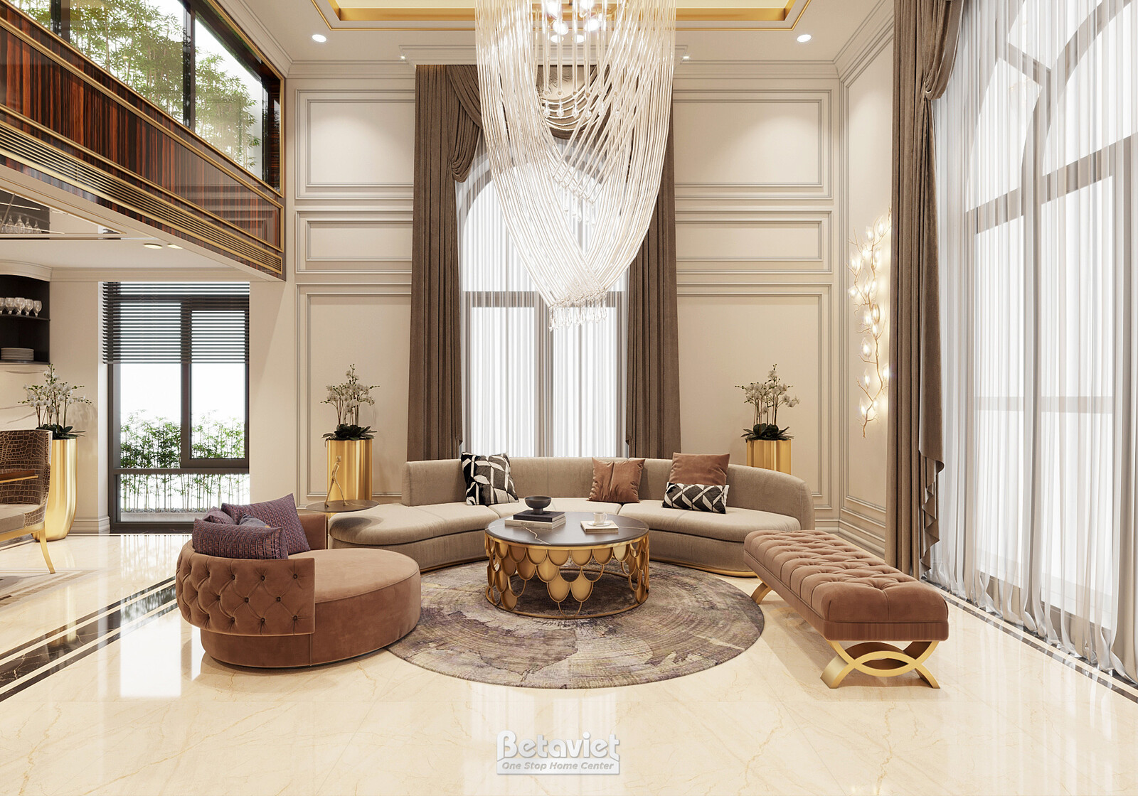 Nội thất phòng khách biệt thự hiện đại NT23309 – góc nhìn 3