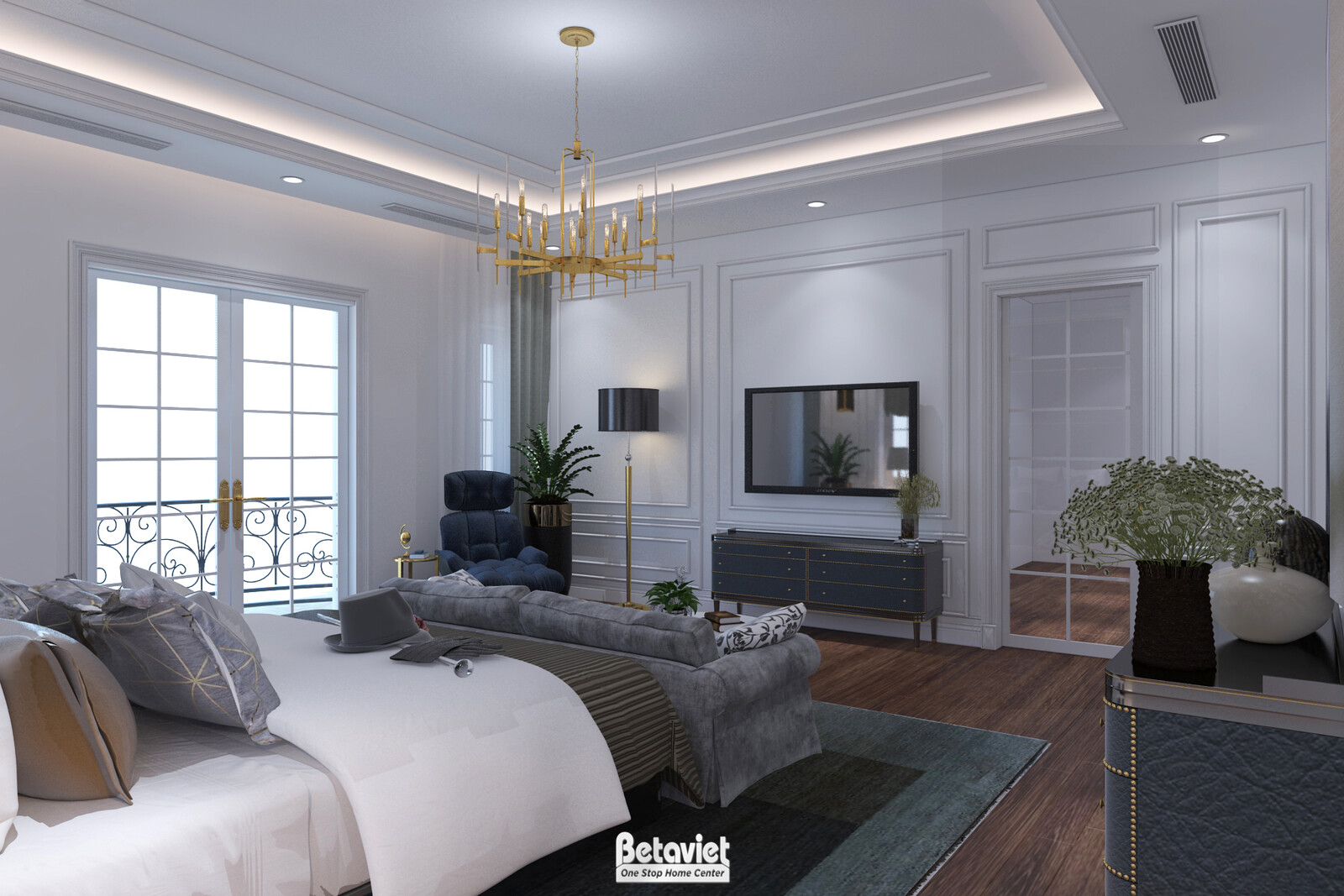 Nội thất phòng ngủ biệt thự tân cổ điển KT17044 – góc nhìn 8