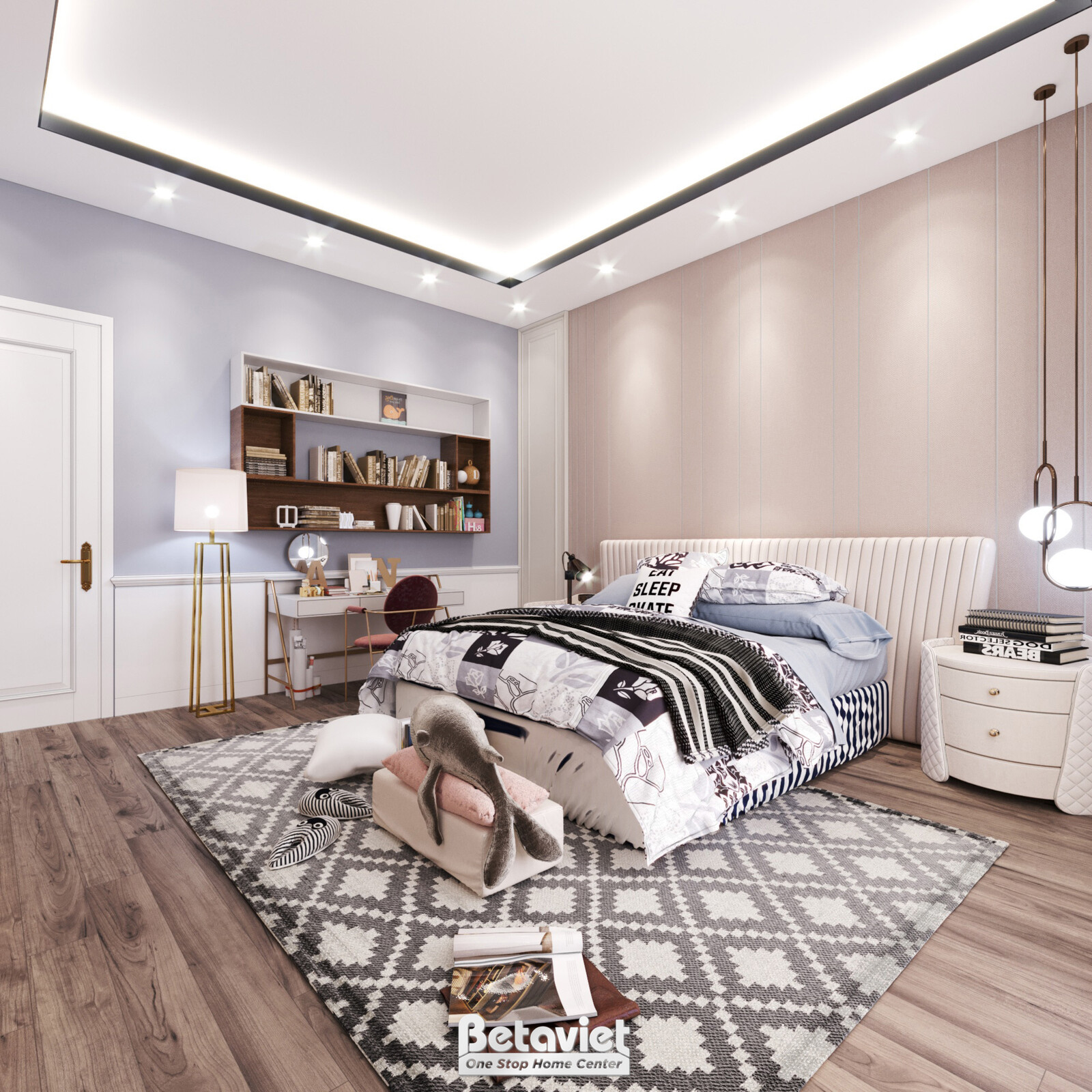 Nội thất phòng ngủ trẻ em biệt thự hiện đại NT21045 – góc nhìn 2