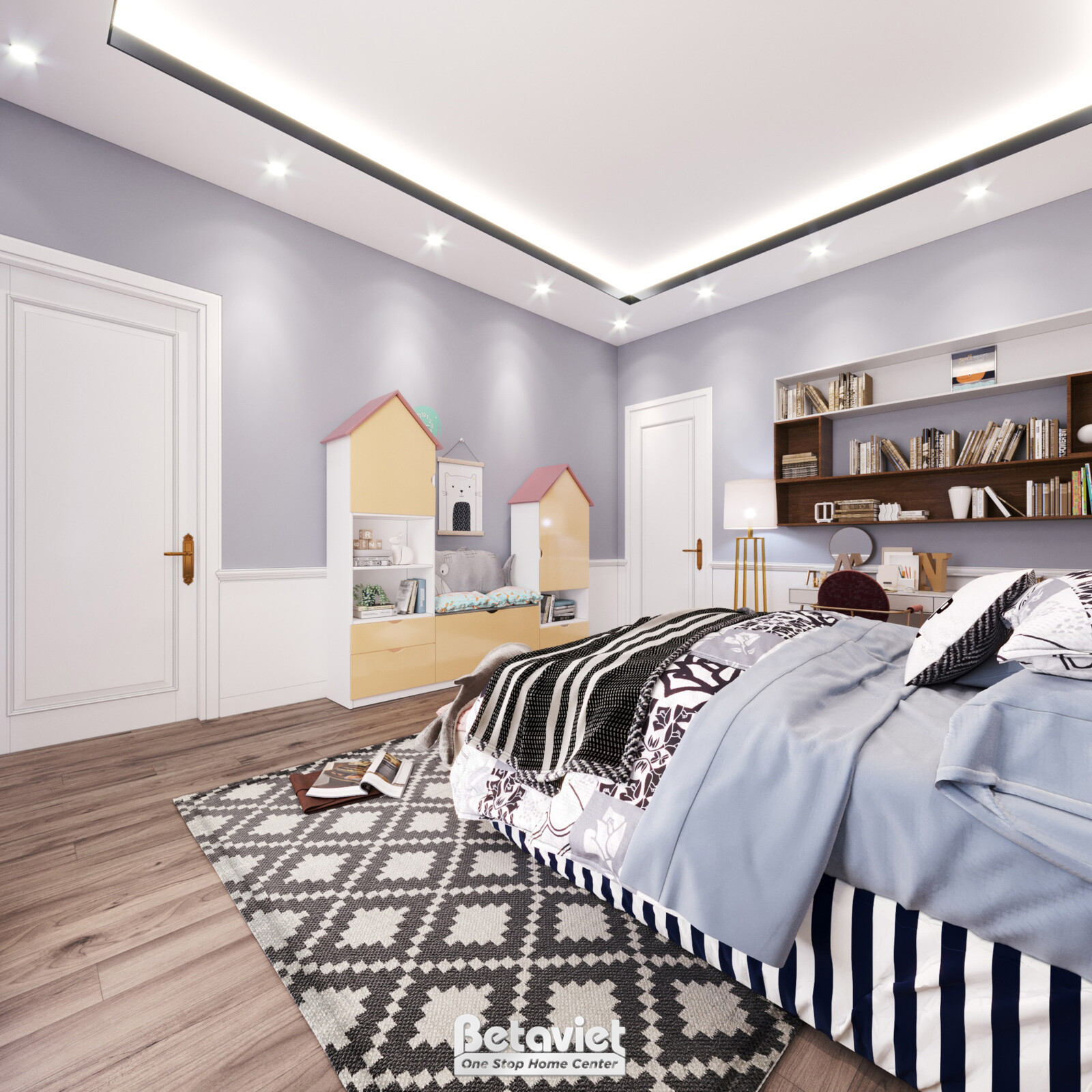 Nội thất phòng ngủ trẻ em biệt thự hiện đại NT21045 – góc nhìn 3