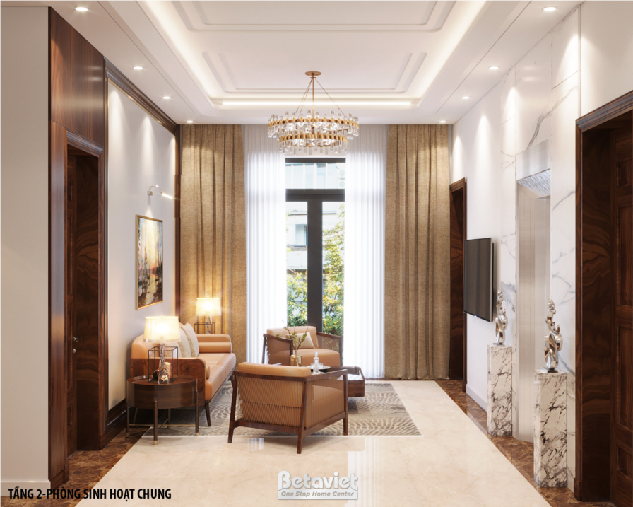Nội thất phòng sinh hoạt chung biệt thự hiện đại NT22067 – góc nhìn 2
