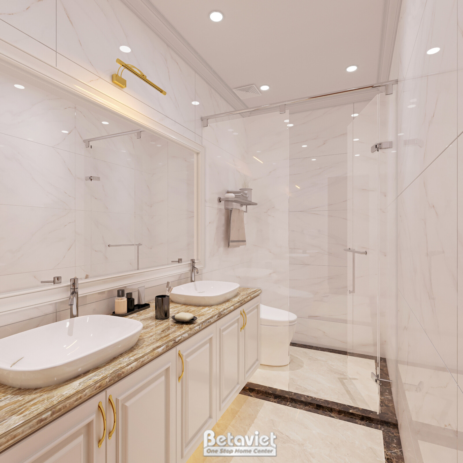 Nội thất phòng tắm biệt thự tân cổ điển NT21092 – góc nhìn tổng thể