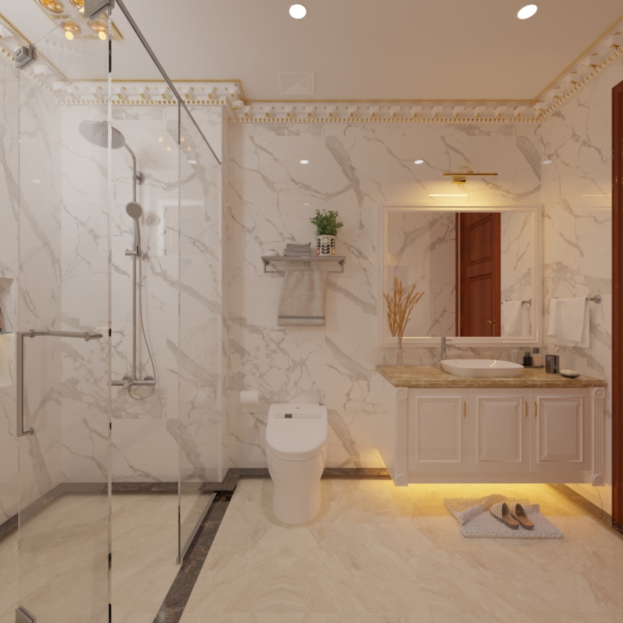 Nội thất phòng tắm biệt thự tân cổ điển NT21047 – góc nhìn tổng thể