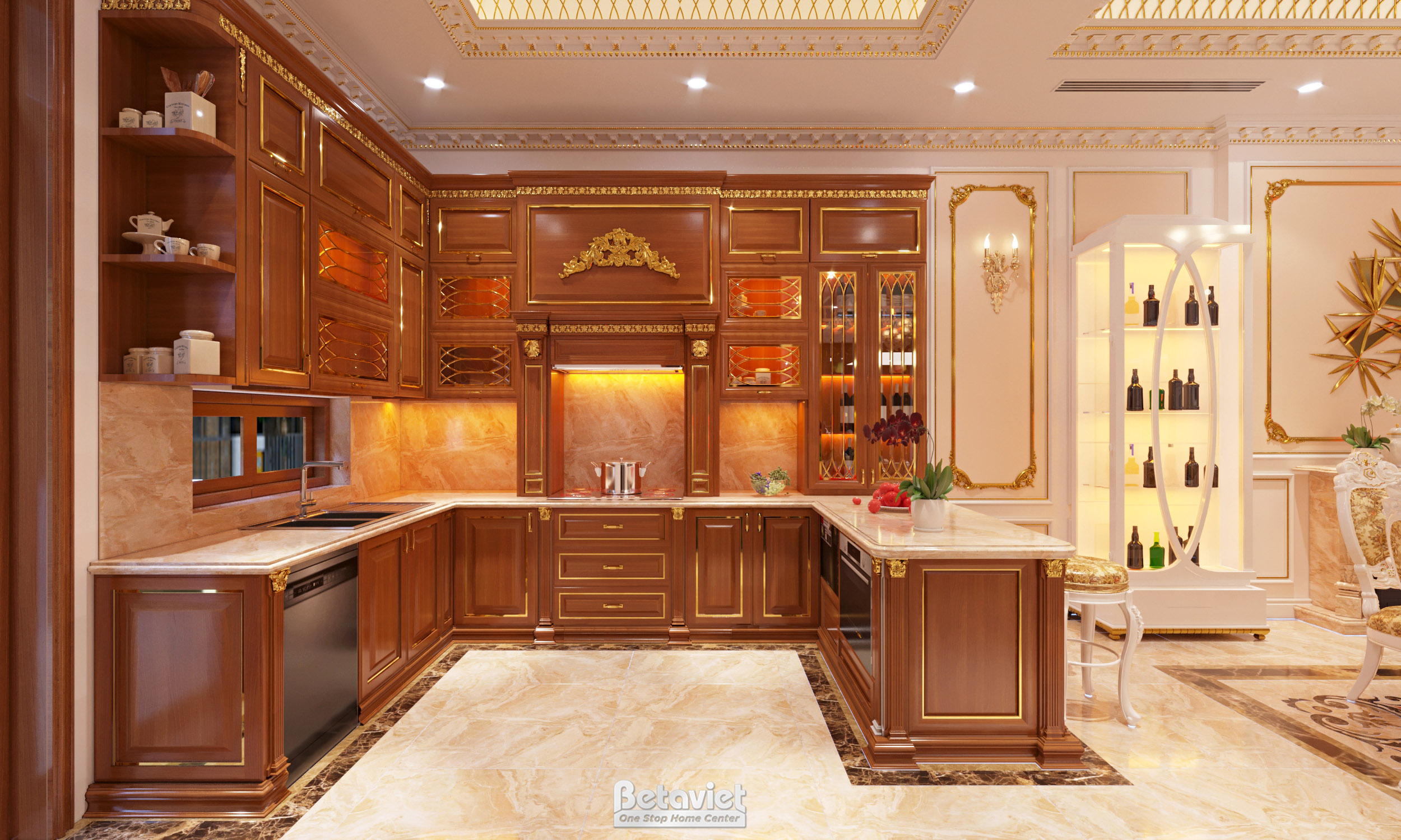 Thiết kế nội thất phòng bếp tân cổ điển NT21047