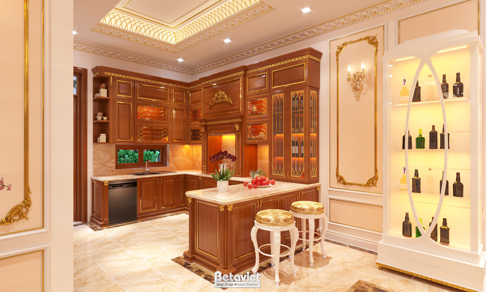 Nội thất phòng bếp biệt thự tân cổ điển NT21047 – góc nhìn 2