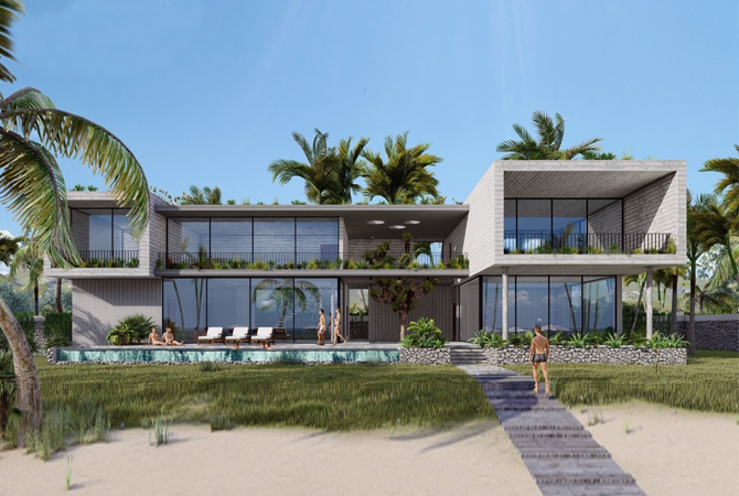 Villa Hiện đại Luxury 2 tầng có hồ bơi hướng biển tại Quảng Ninh KT24601 – phối cảnh từ bãi cát