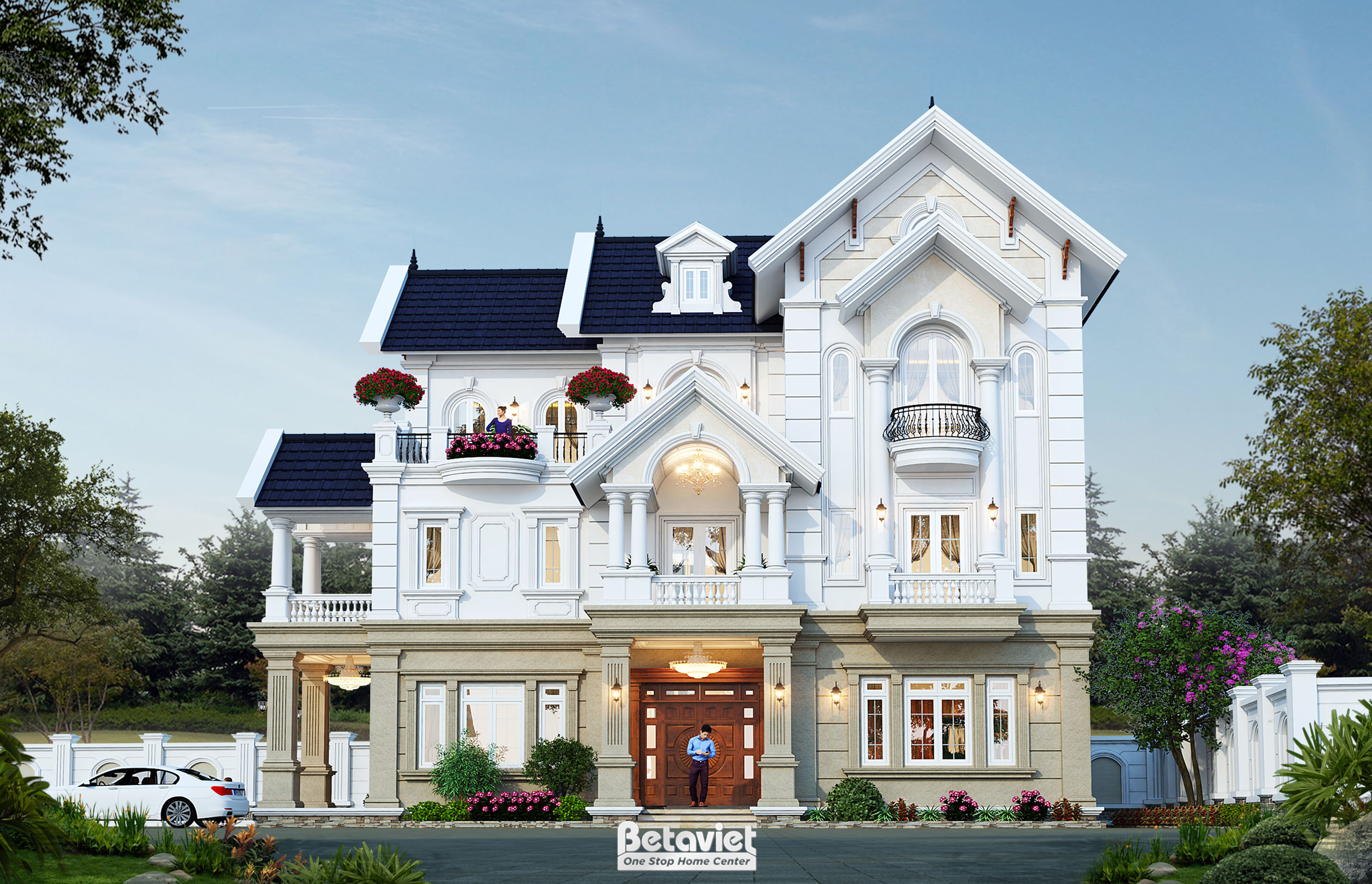 Thiết kế biệt thự 3 tầng mái thái tân cổ điển tại Hải Phòng KT20131