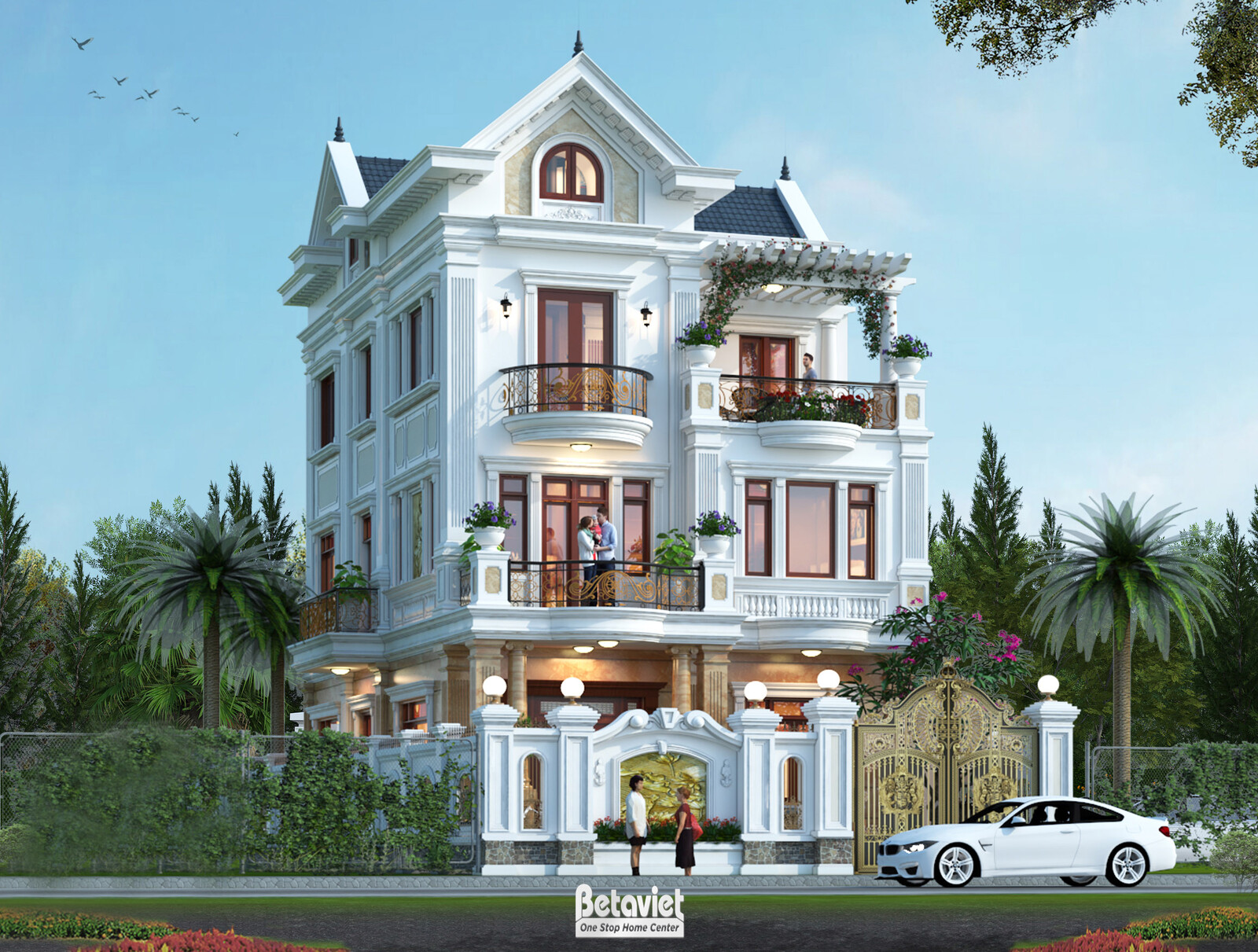 Biệt thự 3 tầng kiểu Pháp KT20117 – phối cảnh mặt tiền