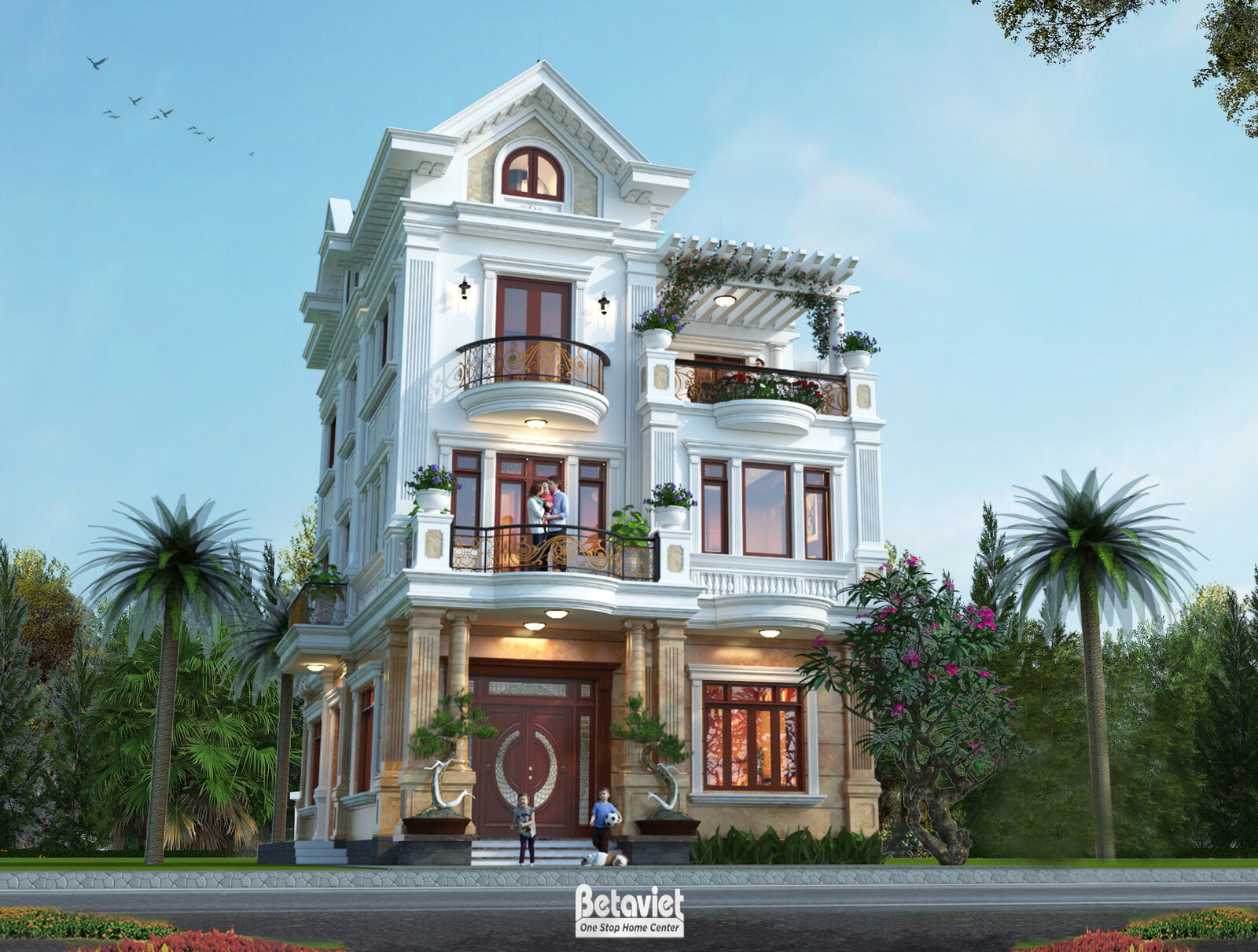 Biệt thự 3 tầng kiểu Pháp KT20117 – phối cảnh mặt tiền (2)