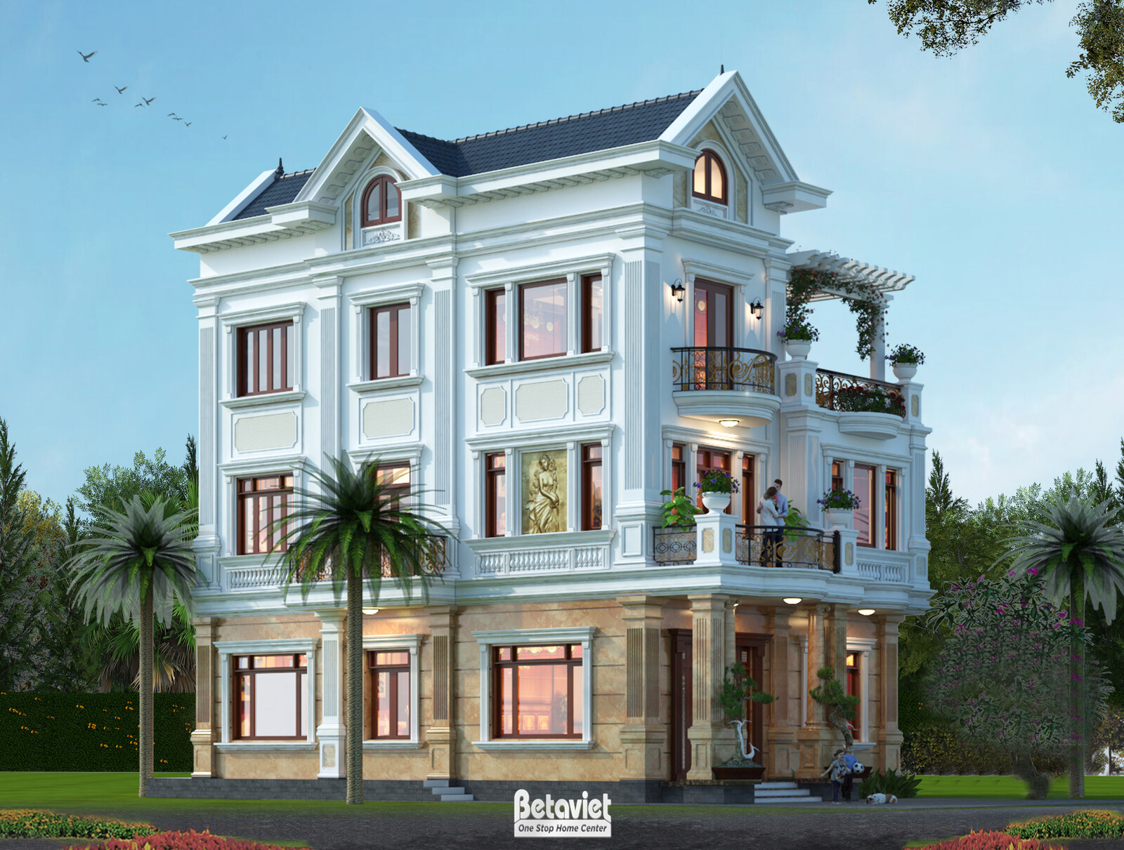 Biệt thự 3 tầng kiểu Pháp KT20117 – phối cảnh mặt tiền (3)