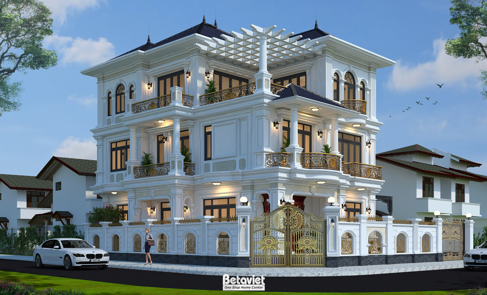 Biệt thự 3 tầng tân cổ điển KT22015 – phối cảnh mặt tiền (2)