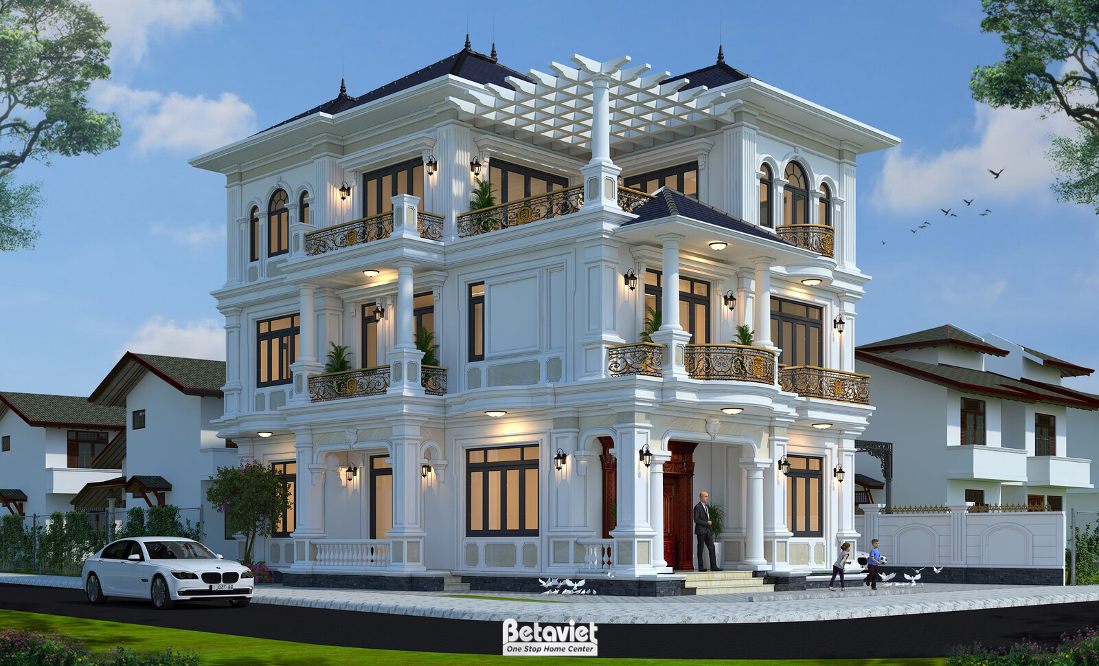 Biệt thự 3 tầng tân cổ điển KT22015 – phối cảnh mặt tiền (3)