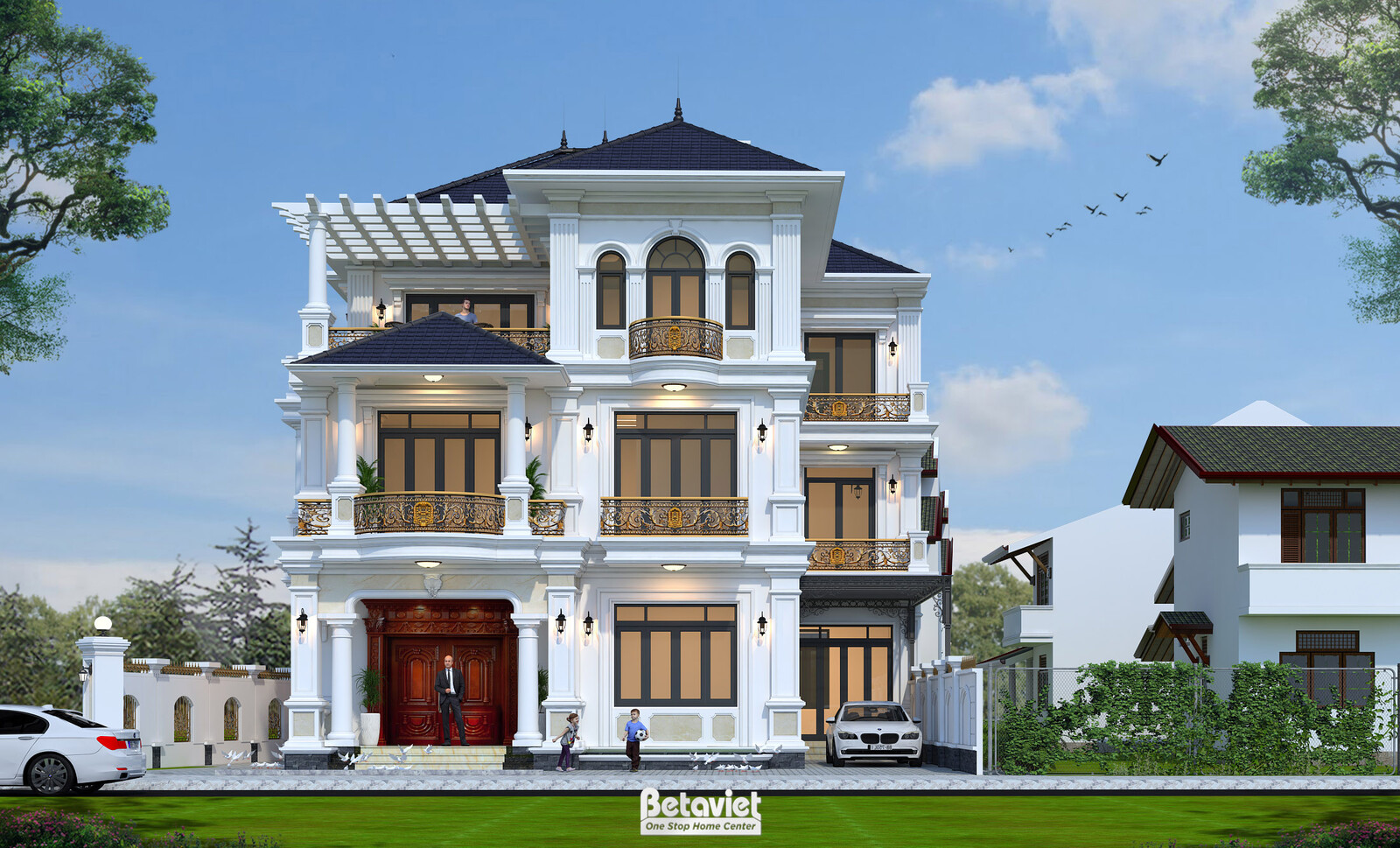 Biệt thự 3 tầng tân cổ điển KT22015 – phối cảnh mặt tiền (4)