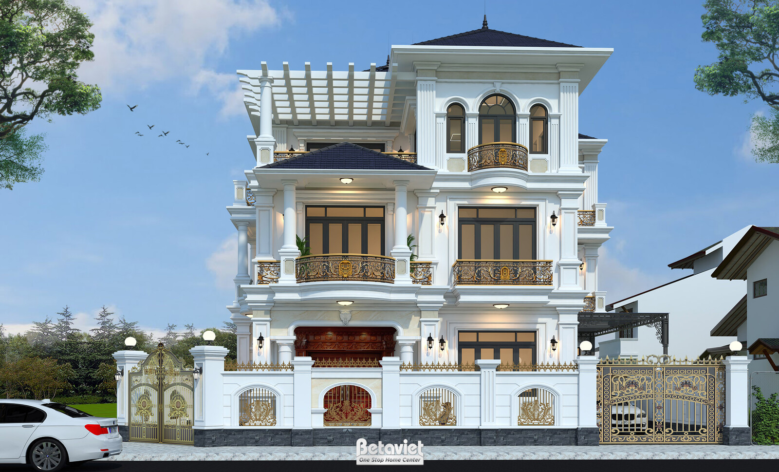 Biệt thự 3 tầng tân cổ điển KT22015 – phối cảnh mặt tiền (5)