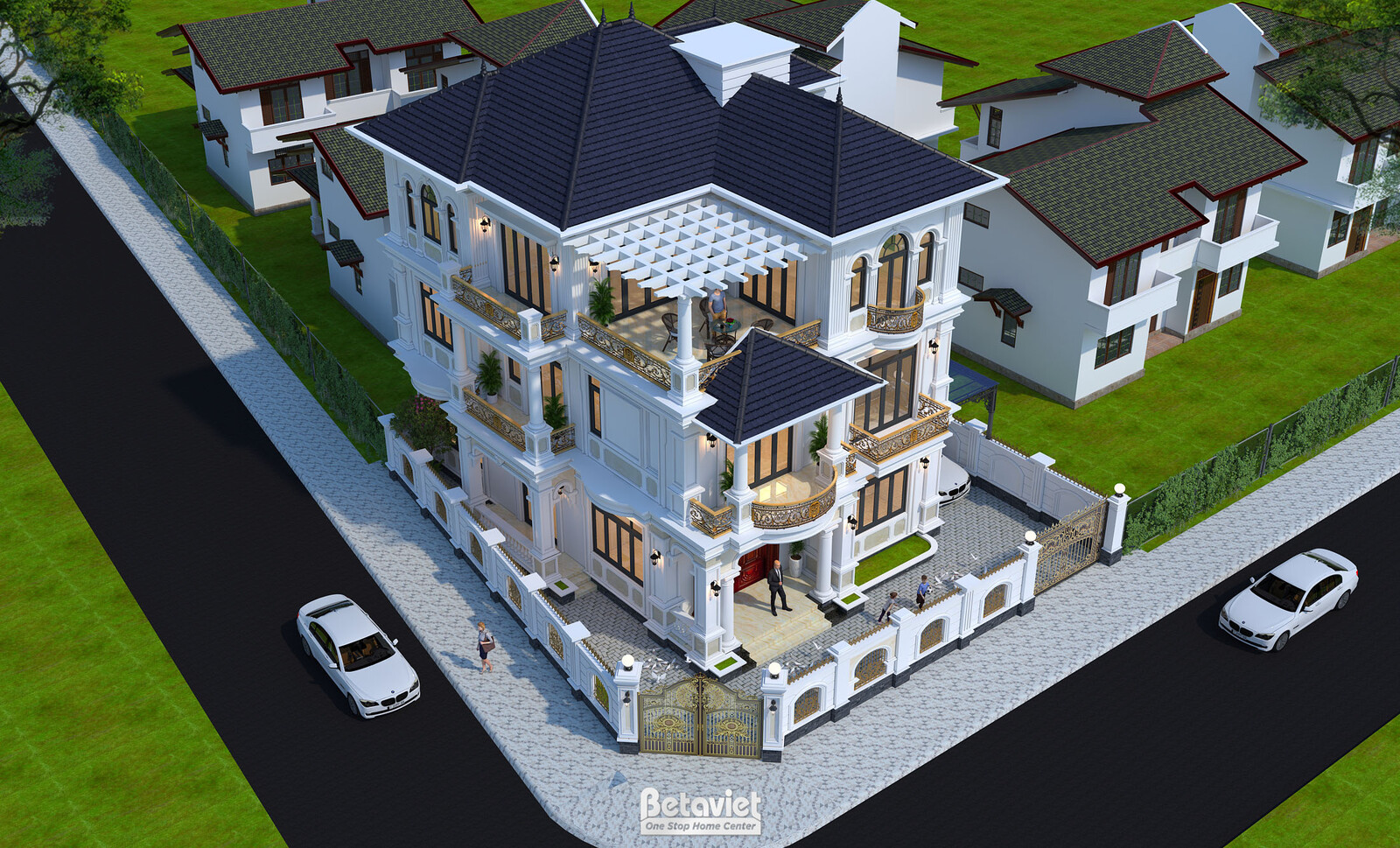 Biệt thự 3 tầng tân cổ điển KT22015 – phối cảnh mặt tiền (6)