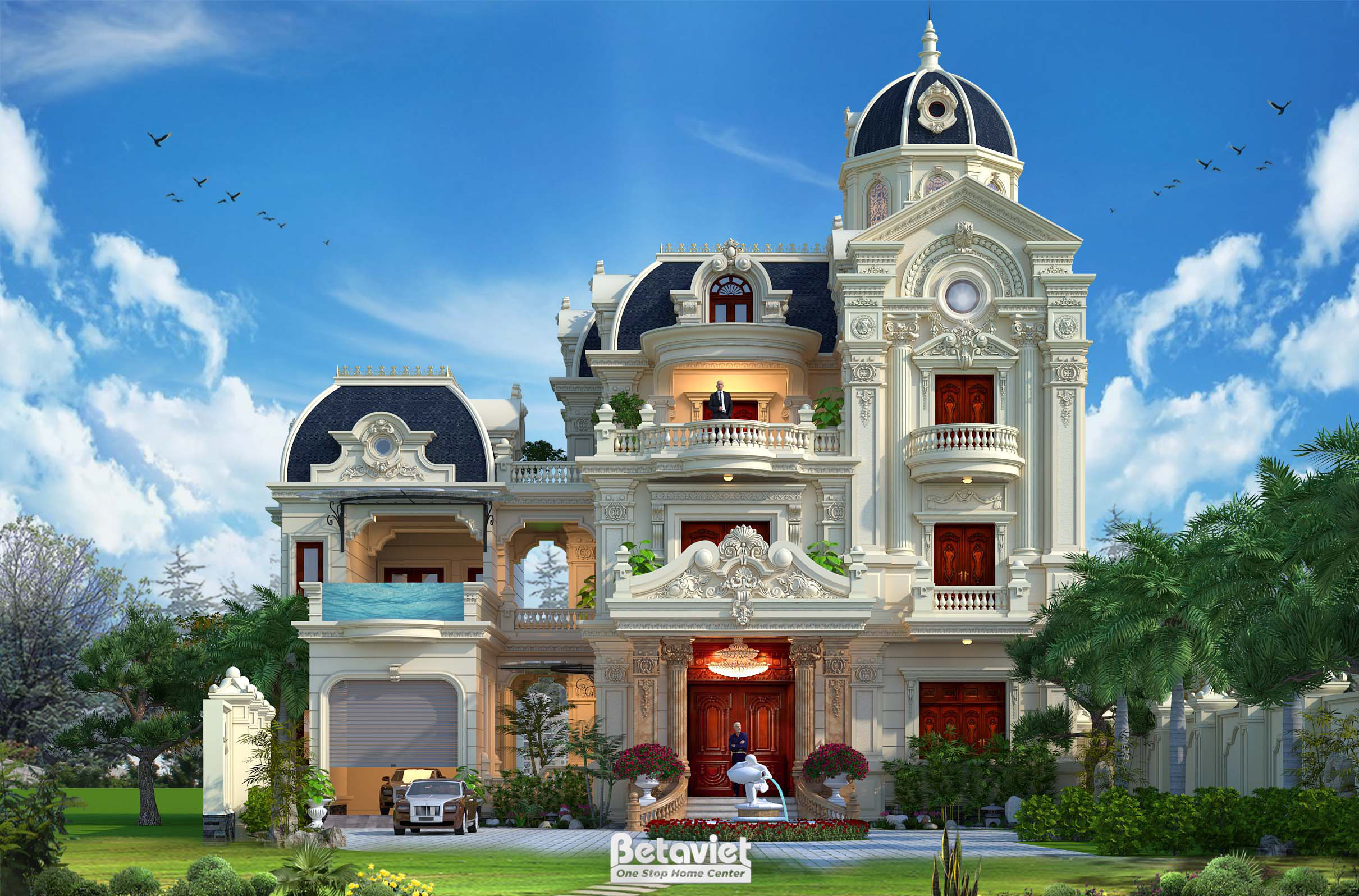 Thiết kế mặt tiền lâu đài cổ điển 3 tầng mái mansard 750m2 tại Lạng Sơn KT20142