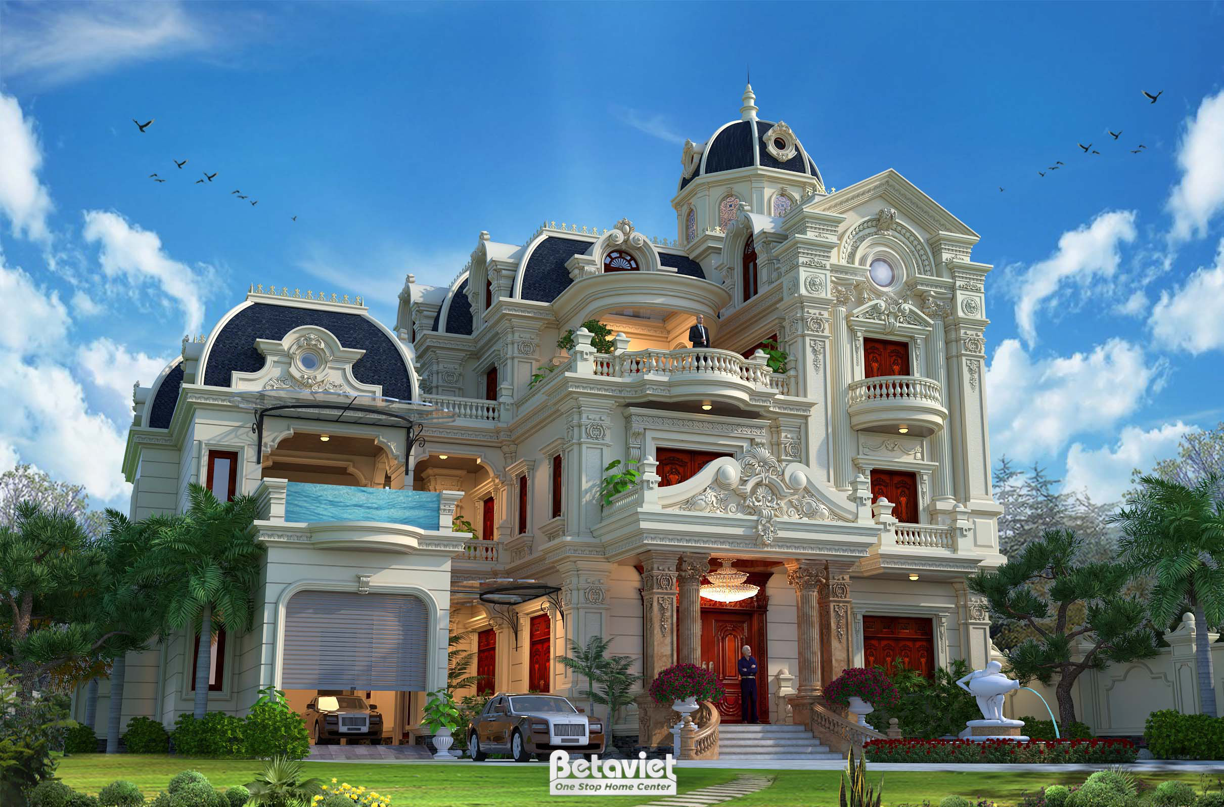 Thiết kế lâu đài cổ điển có sần vườn và gara mái mansard 750m2 tại Lạng Sơn KT20142