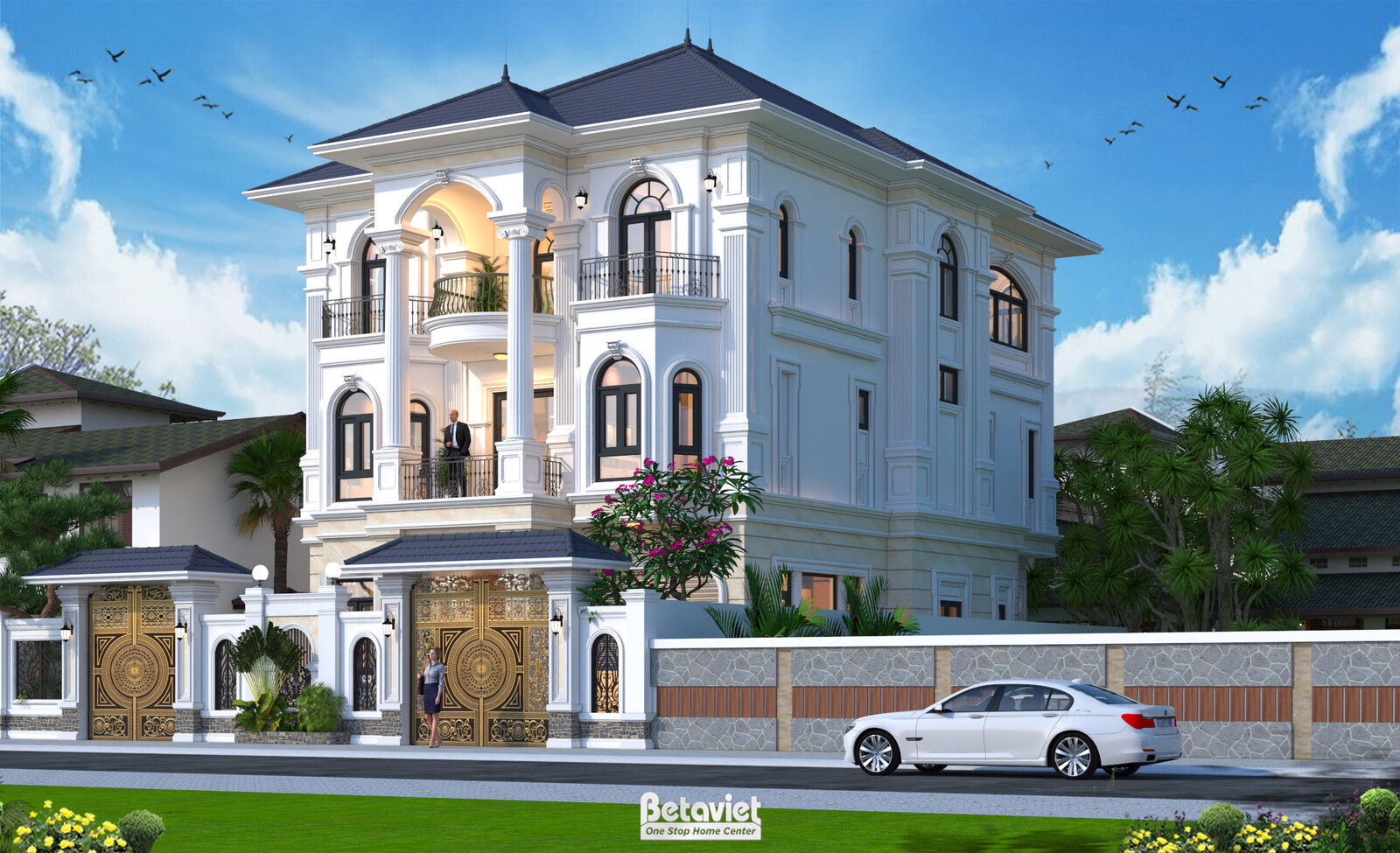 Biệt thự 3 tầng tân cổ điển KT21112 – phối cảnh mặt tiền (5)